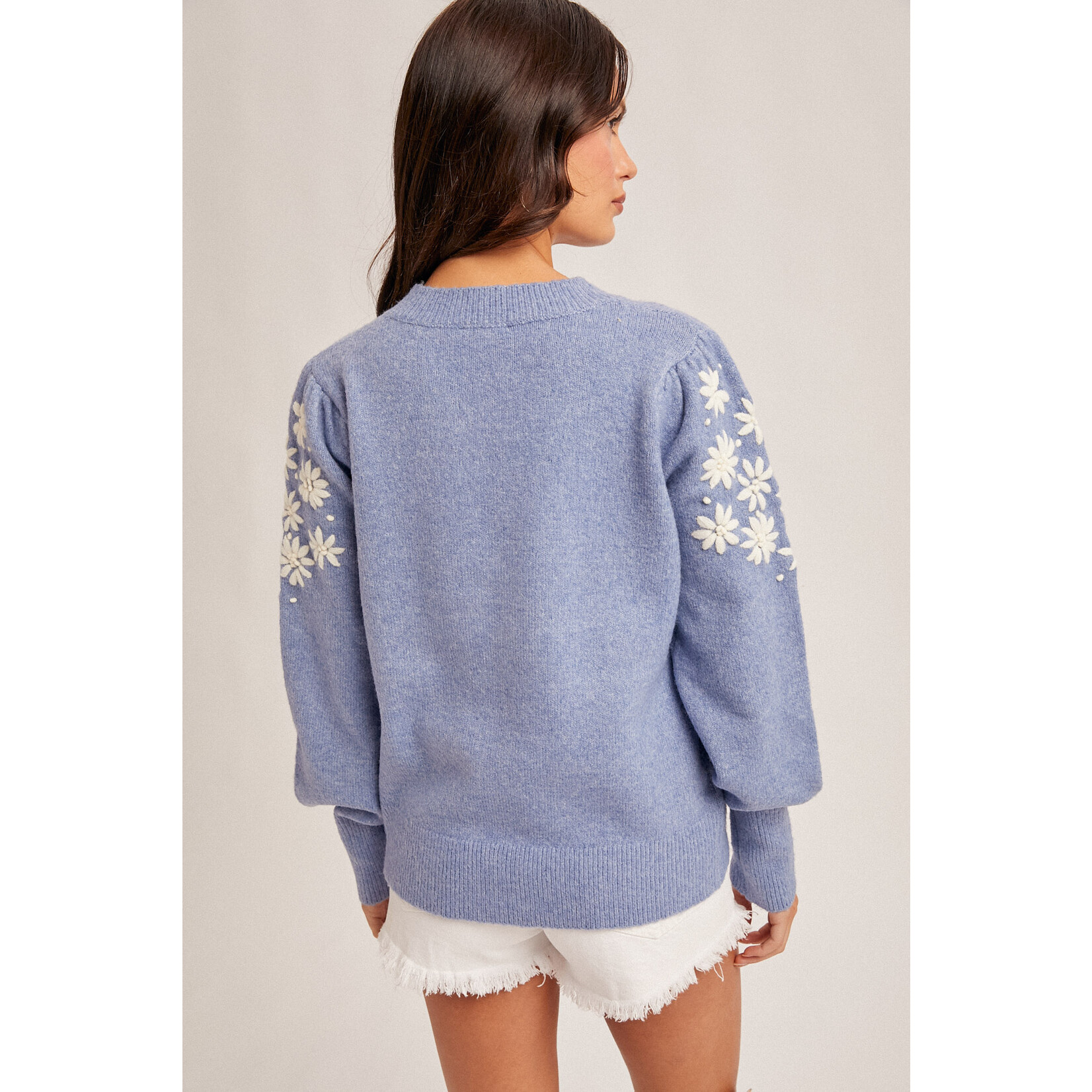 Hem & Thread HT Floral Embroidered Bubble Sweater