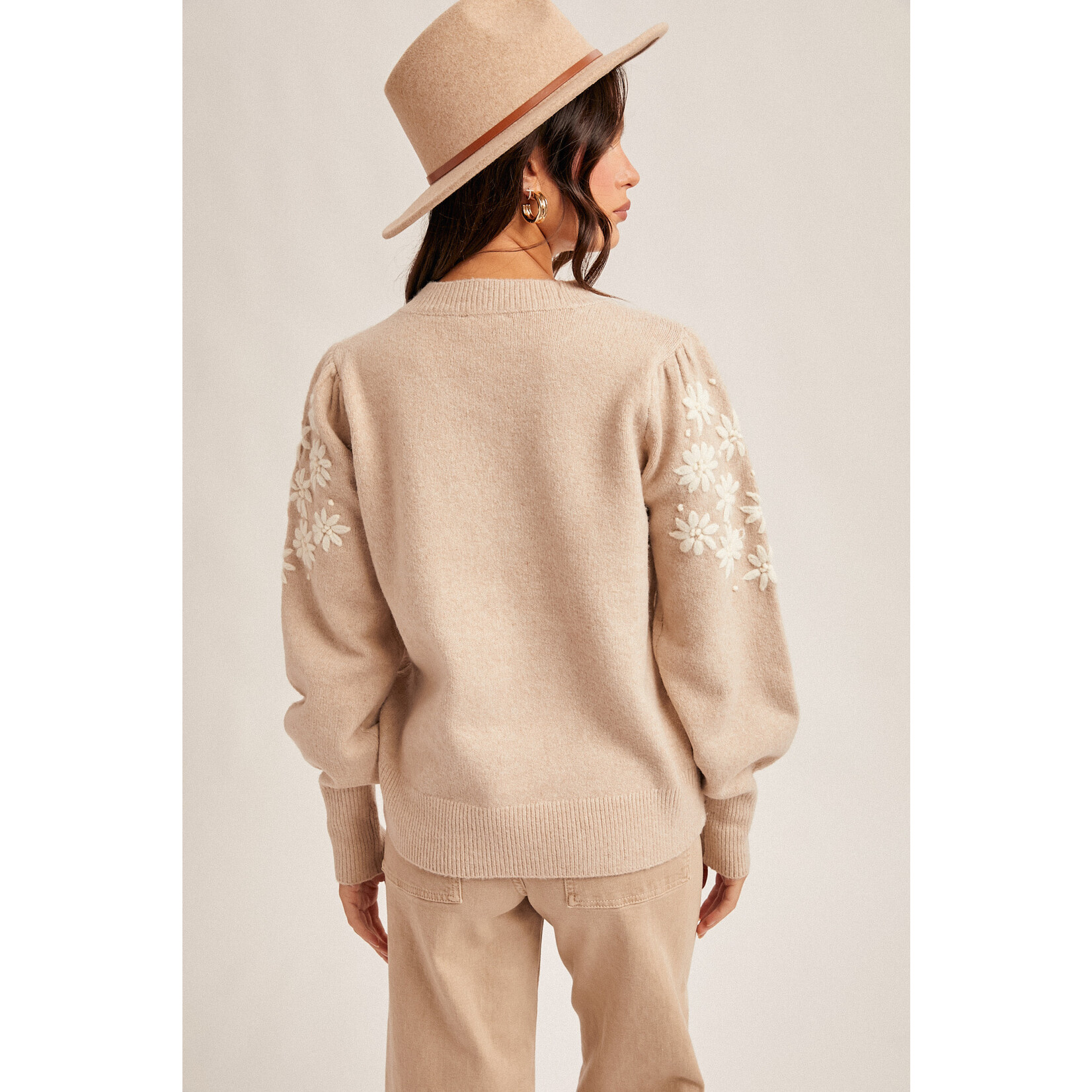 Hem & Thread HT Floral Embroidered Bubble Sweater