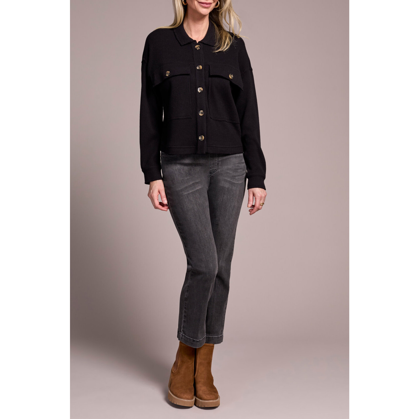 Tribal T Crop Knit Shacket w/ Patch