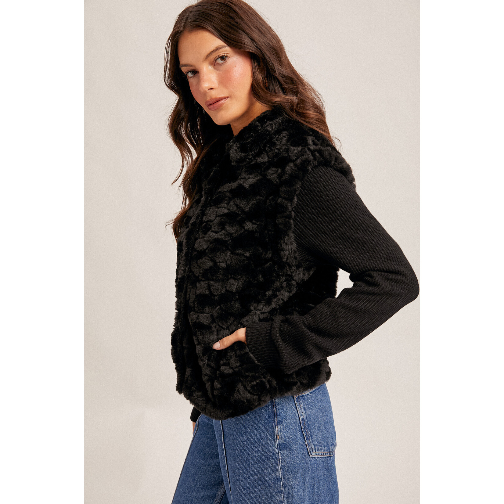 Hem & Thread HT Knit Slv Fur Jacket