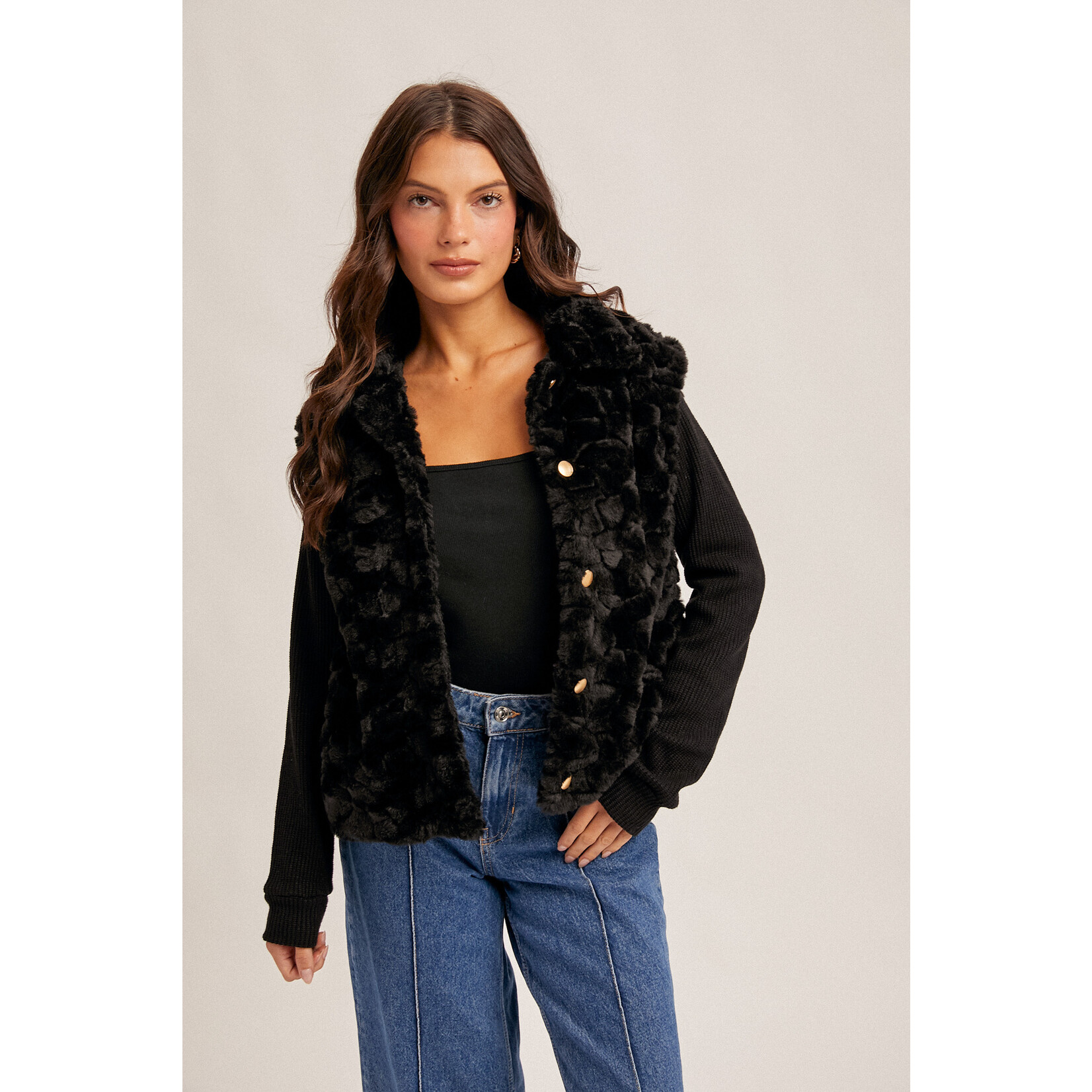 Hem & Thread HT Knit Slv Fur Jacket