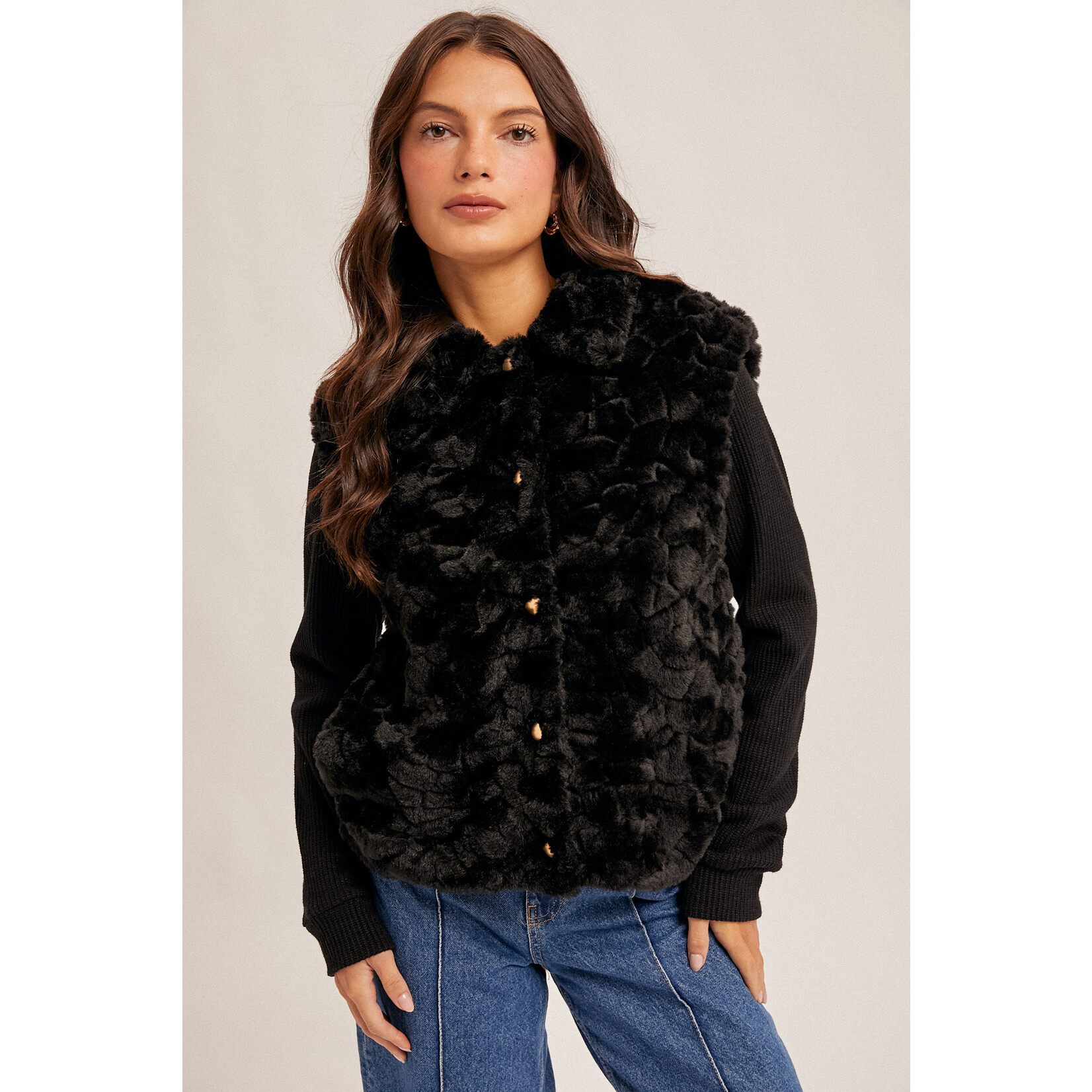 Hem & Thread HT Knit Slv Fur Jacket