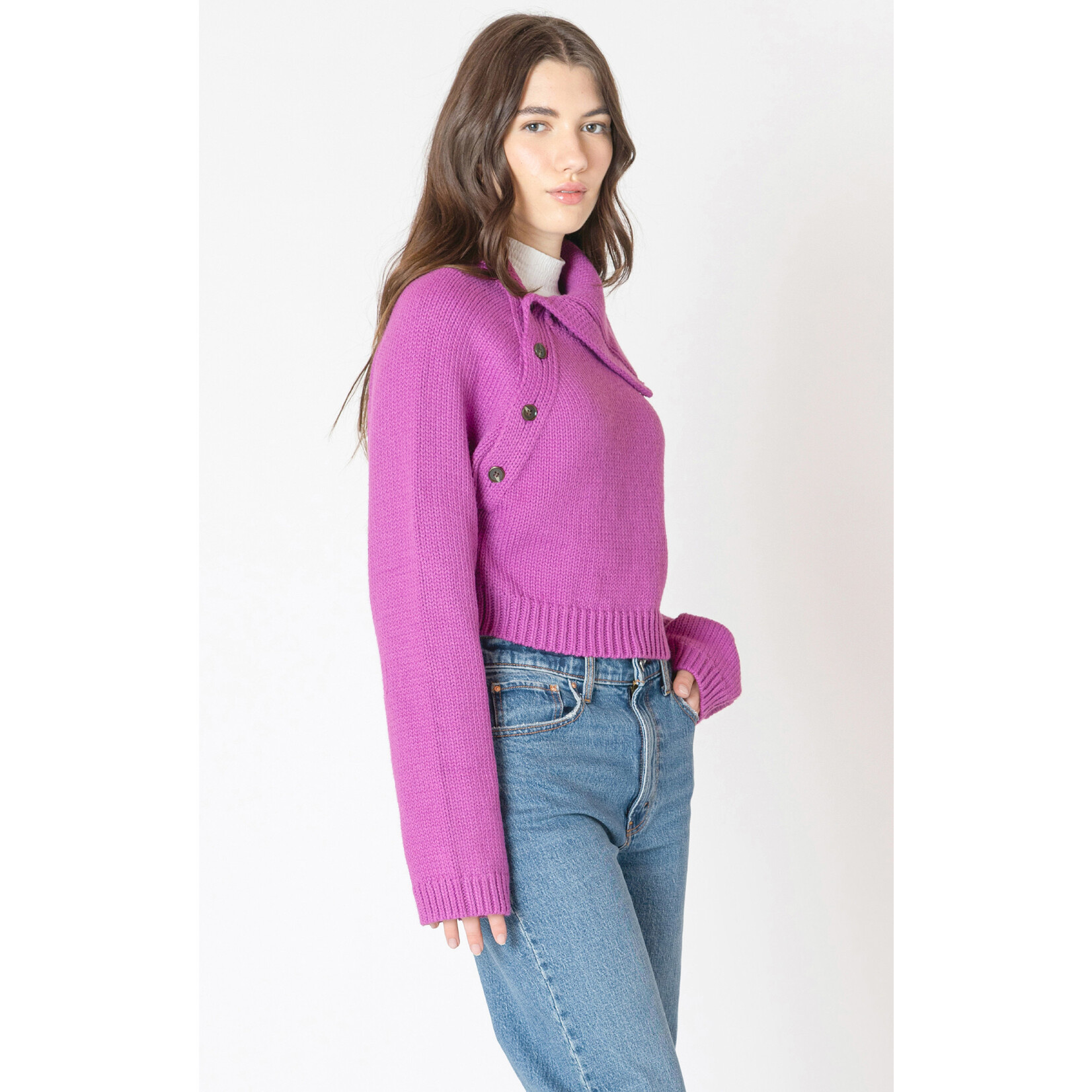 Dex Dex Magenta Cross Neck Sweater
