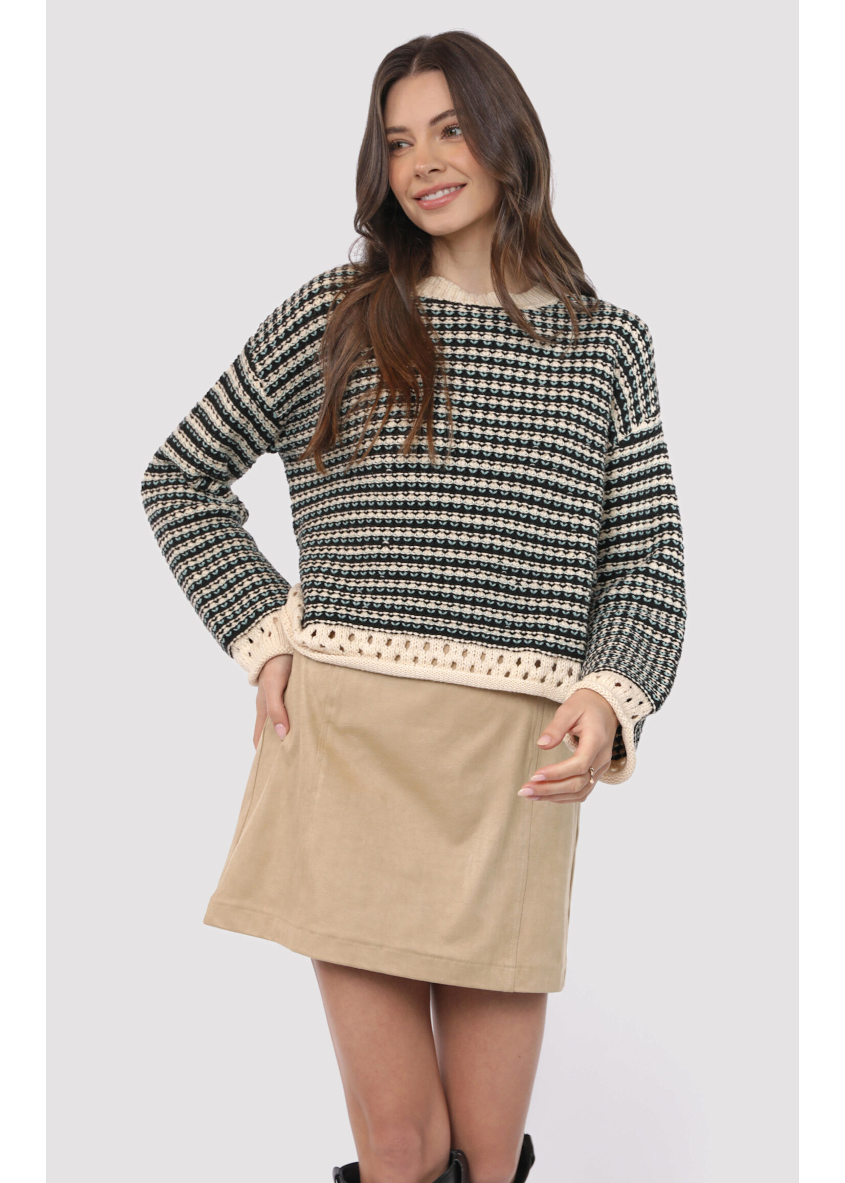Sadie Sage SS Samantha Contrast Knit Sweater
