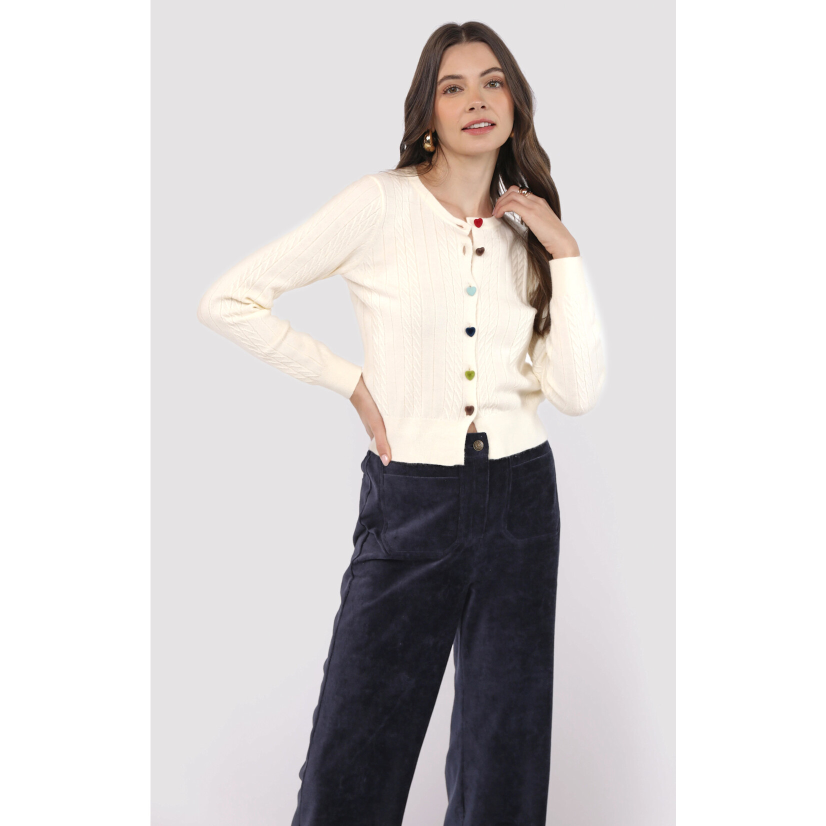 Sadie Sage SS Mochi Heart Button Cardi