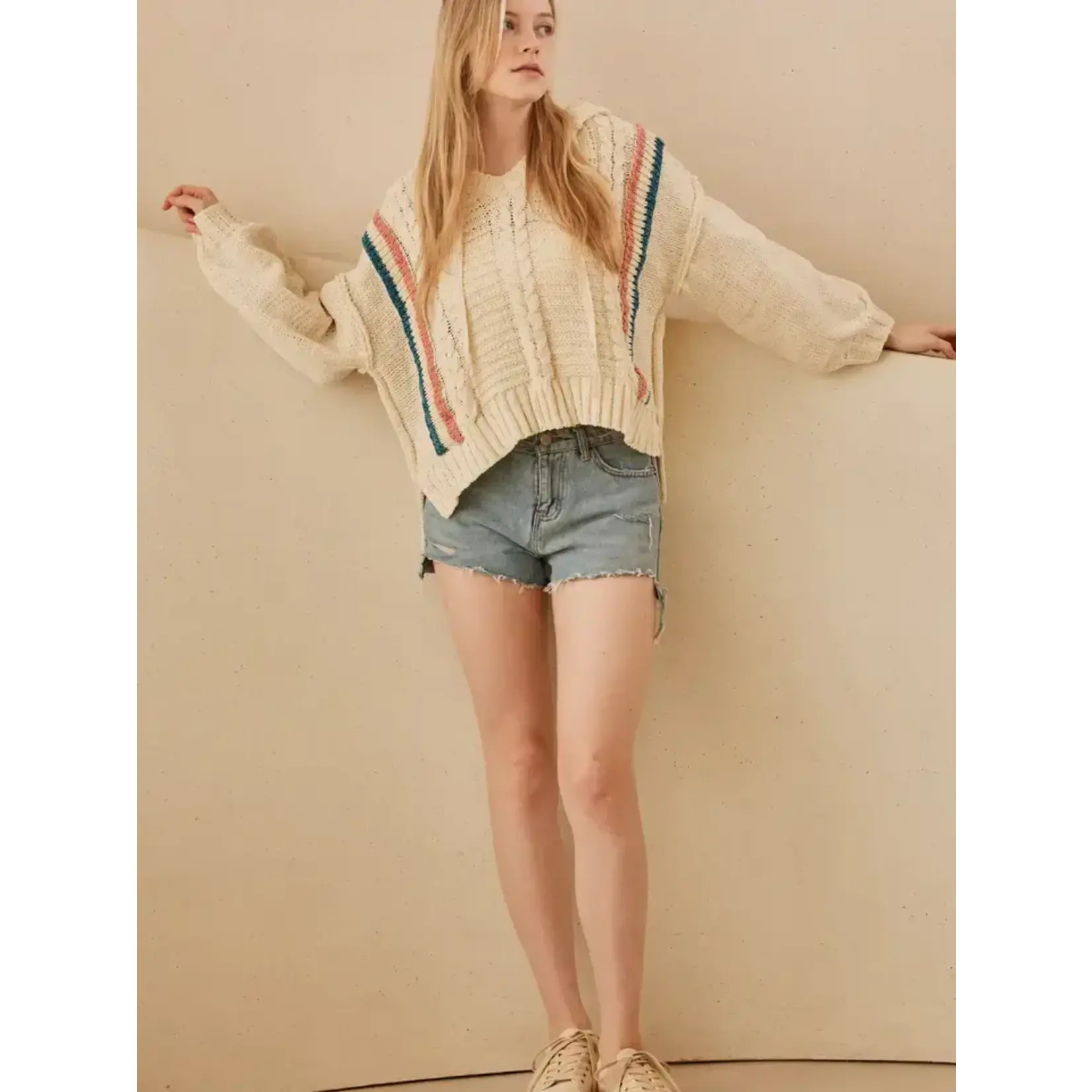 Mello Mello Hooded Color Stripe Sweater
