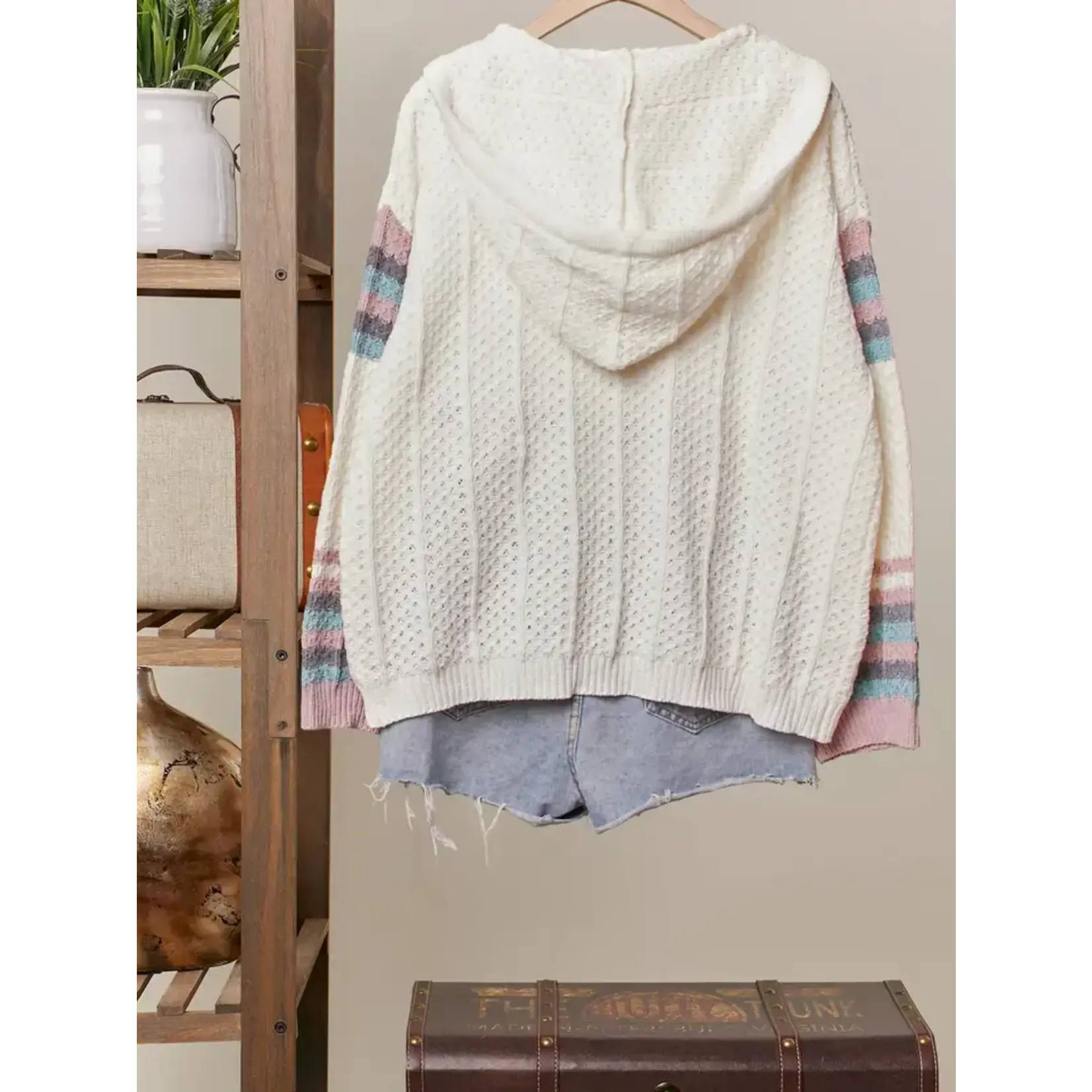 Mello Mello Striped Cable Knit Hoodie