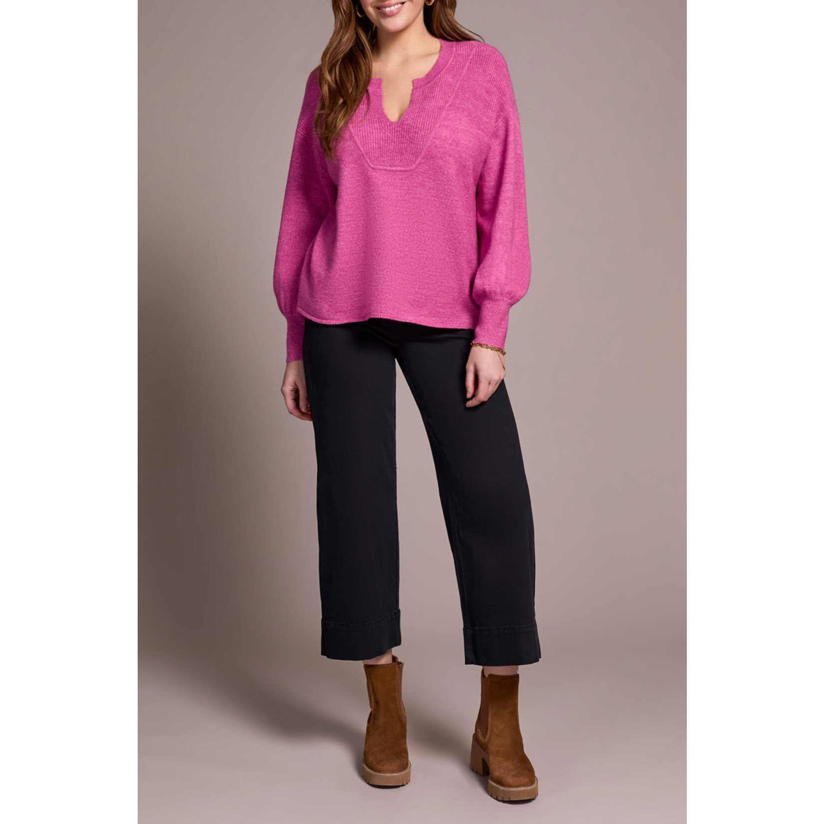 Tribal T L/S Notch Neckline Sweater