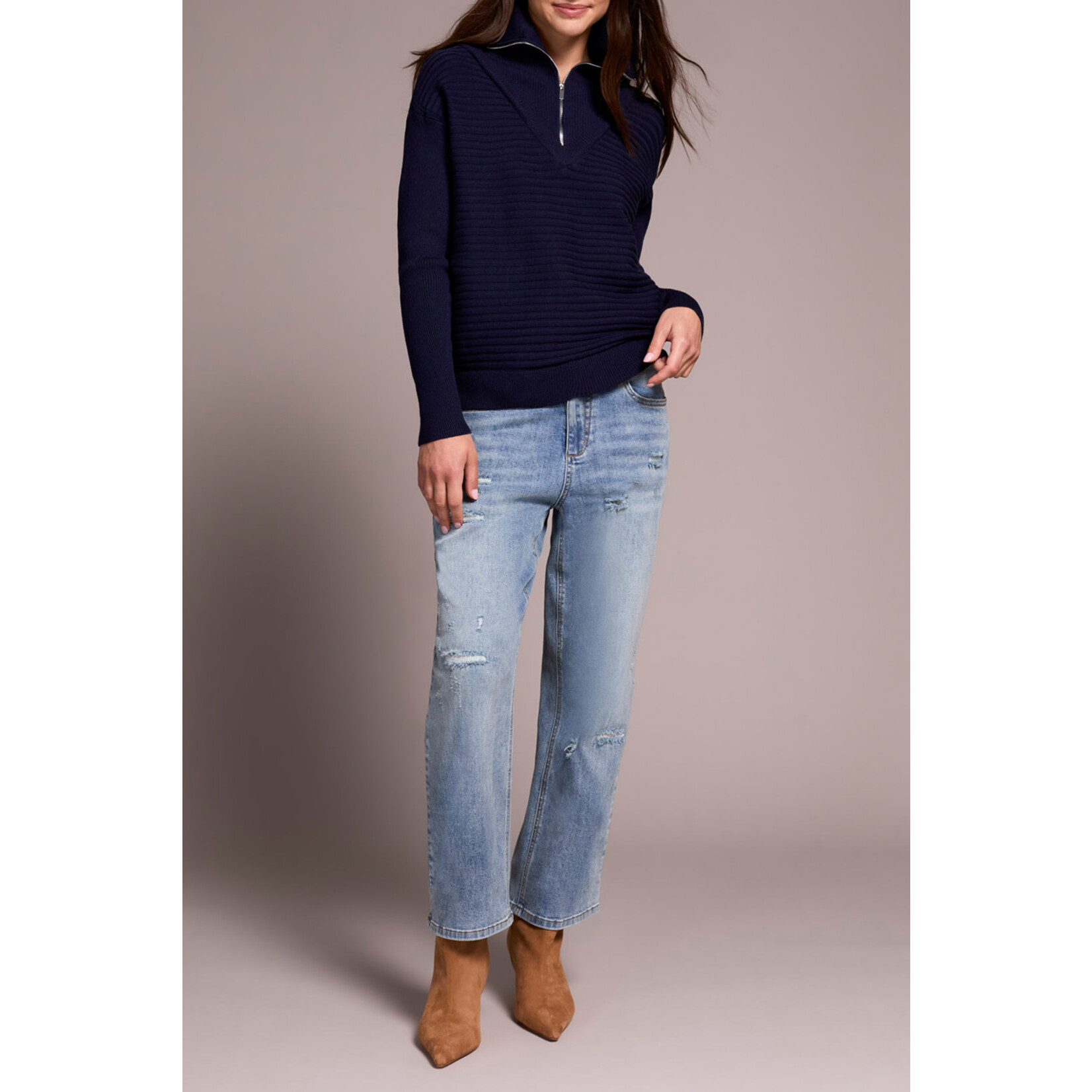 Tribal T Zip-Up V-Neck Sweater