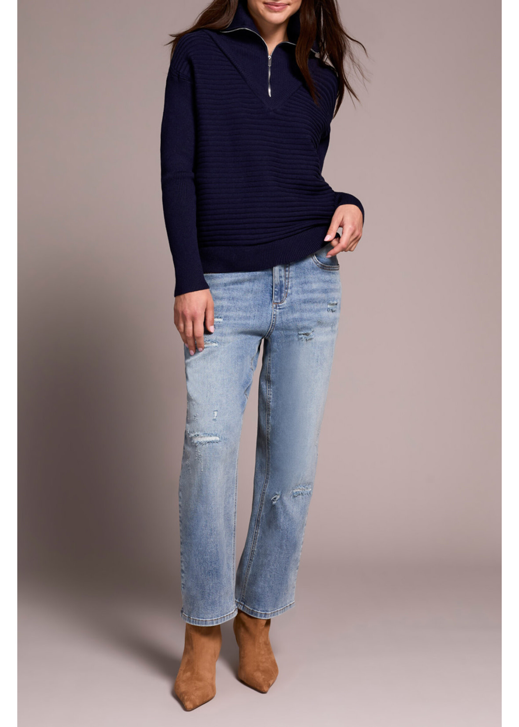 Tribal T Zip-Up V-Neck Sweater