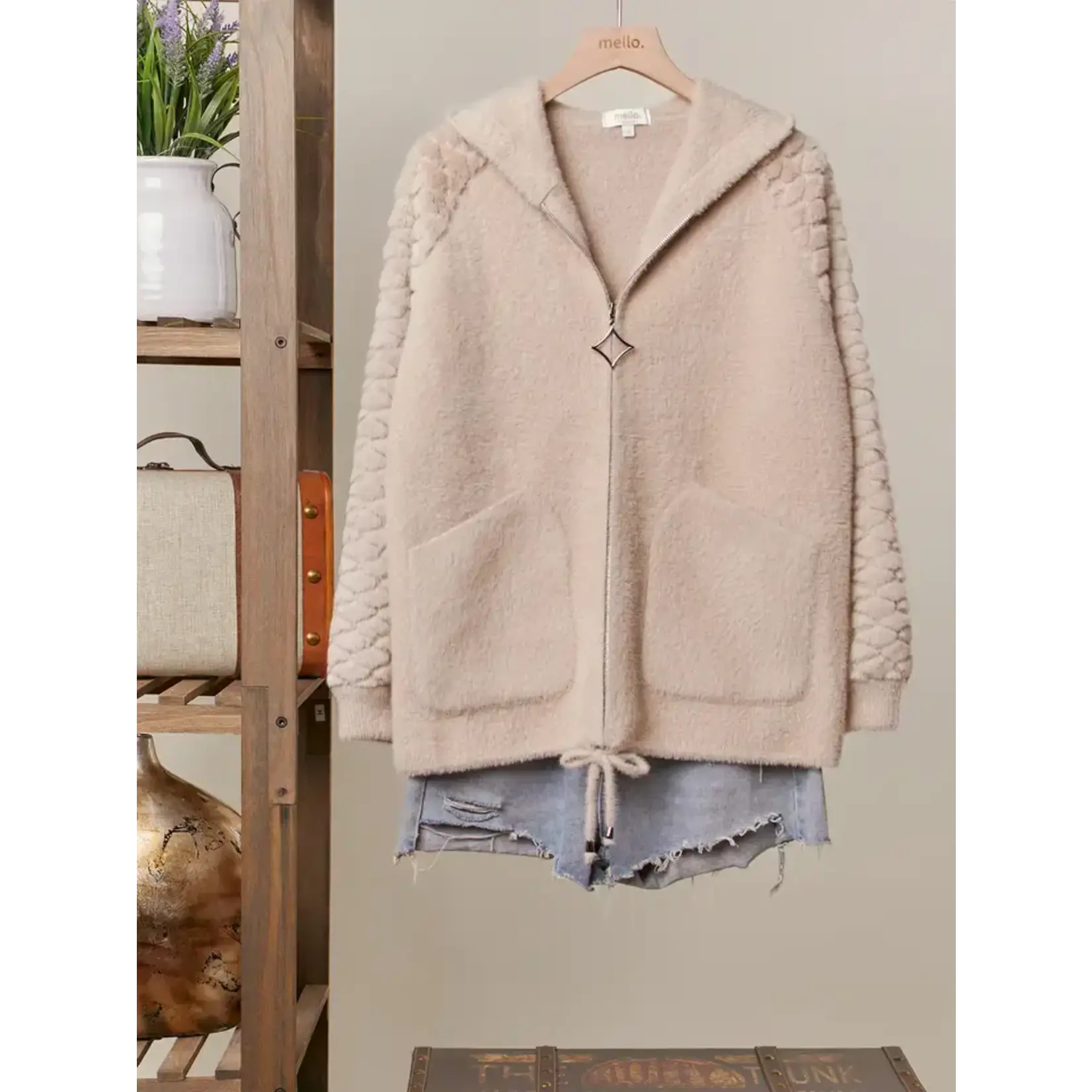 Mello Mello Fleece Knit Zip Up Hoodie