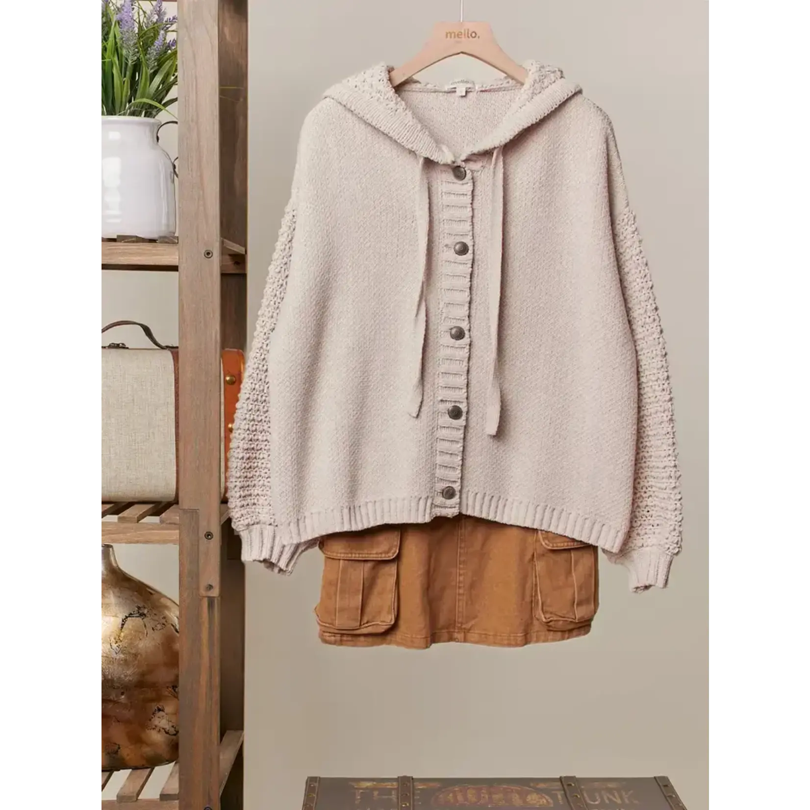 Mello Mello Waffle Knit Hoodie Cardigan