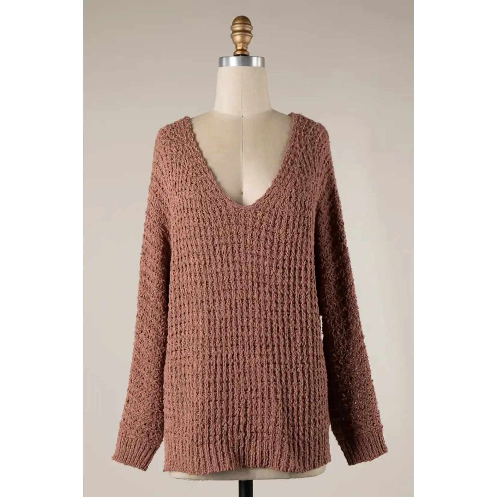 Miracle M Ribbed Trim Cable Knit Sweater