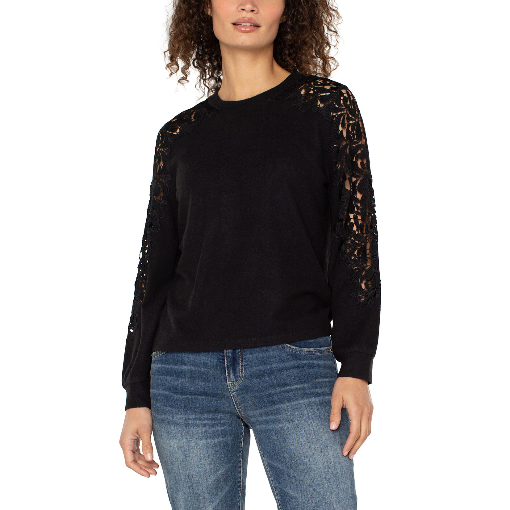 Liverpool LP L/S Crewneck Lace Knit Top