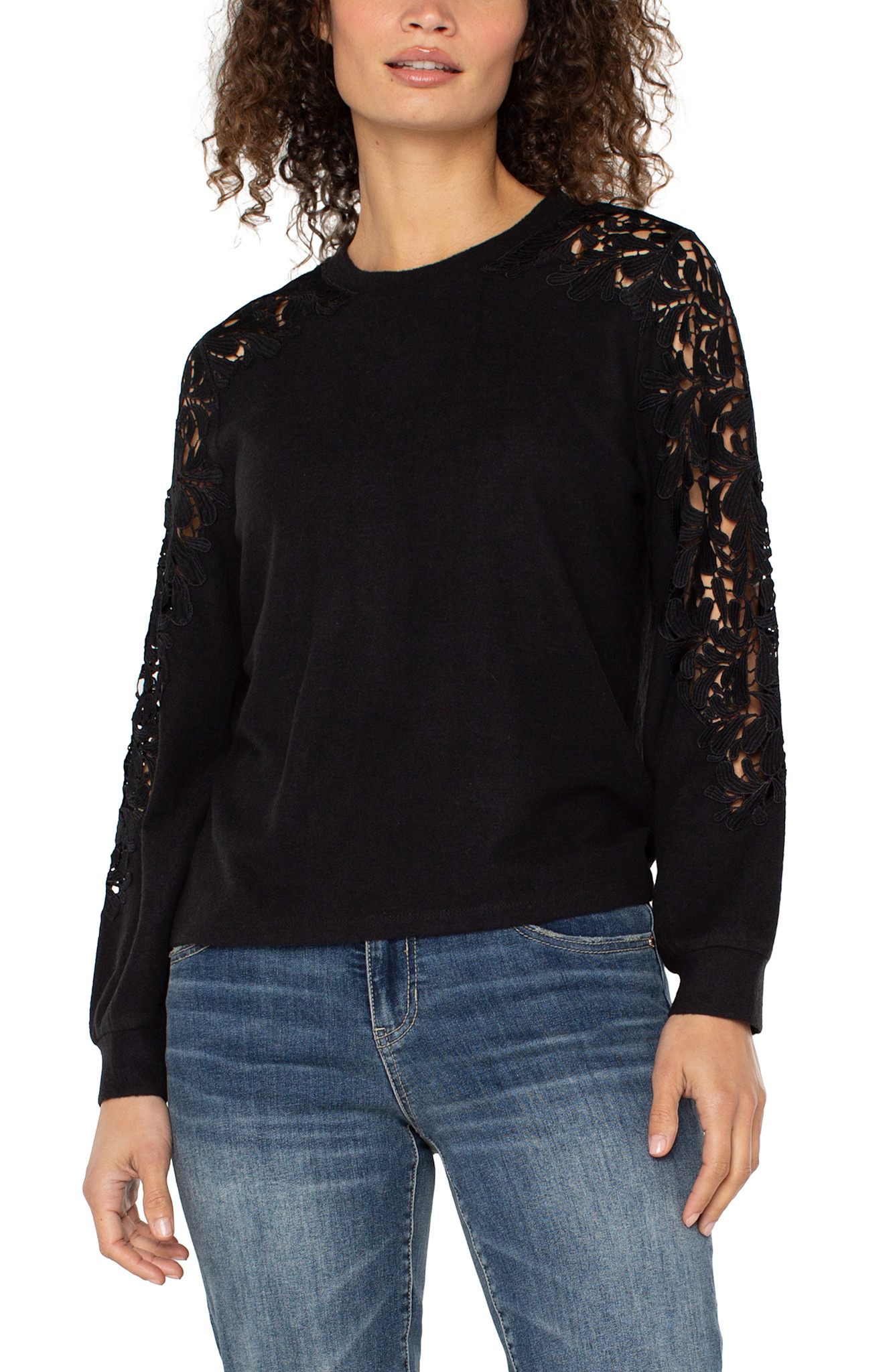 Liverpool LP L/S Crewneck Lace Knit Top - Wink Boutiques