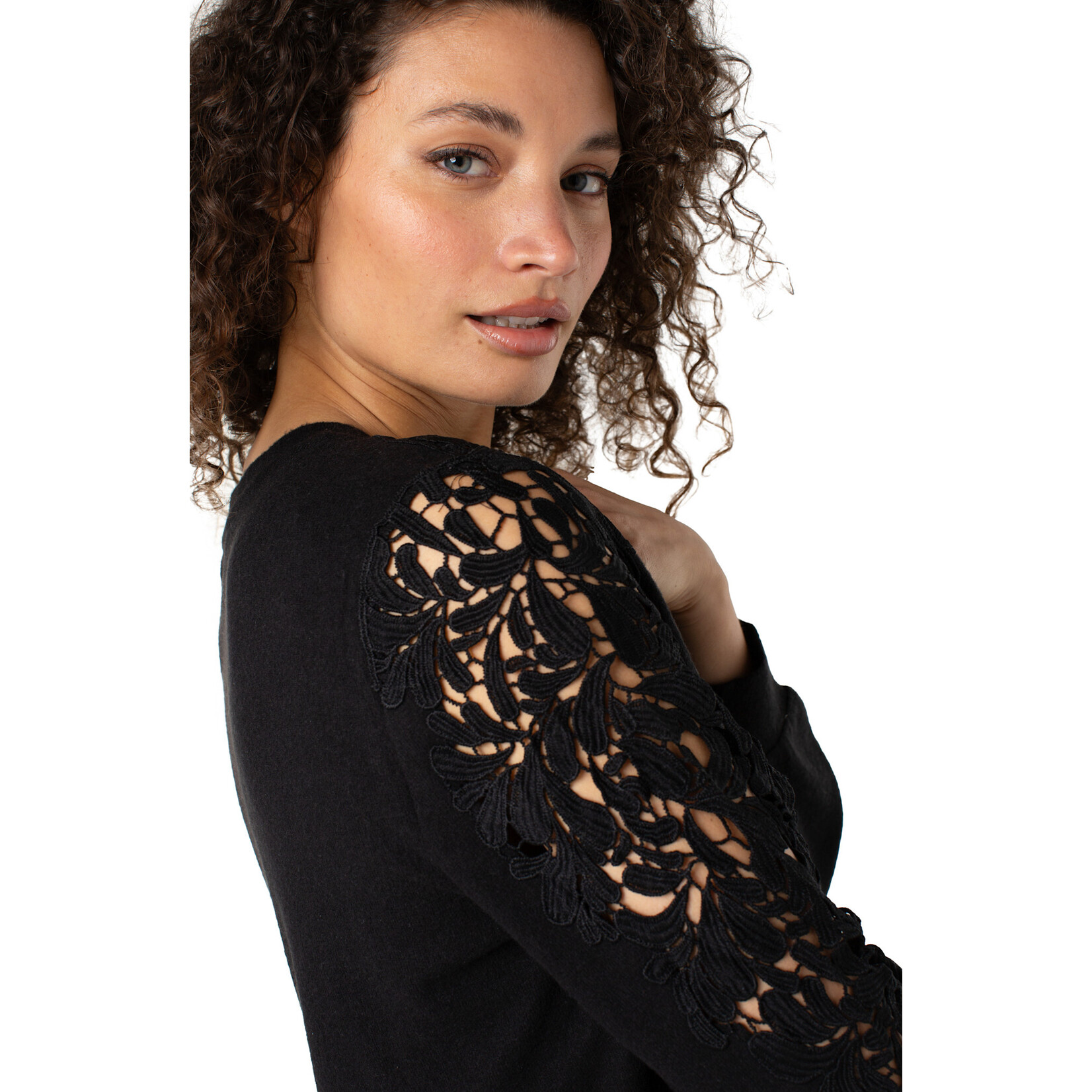 Liverpool LP L/S Crewneck Lace Knit Top