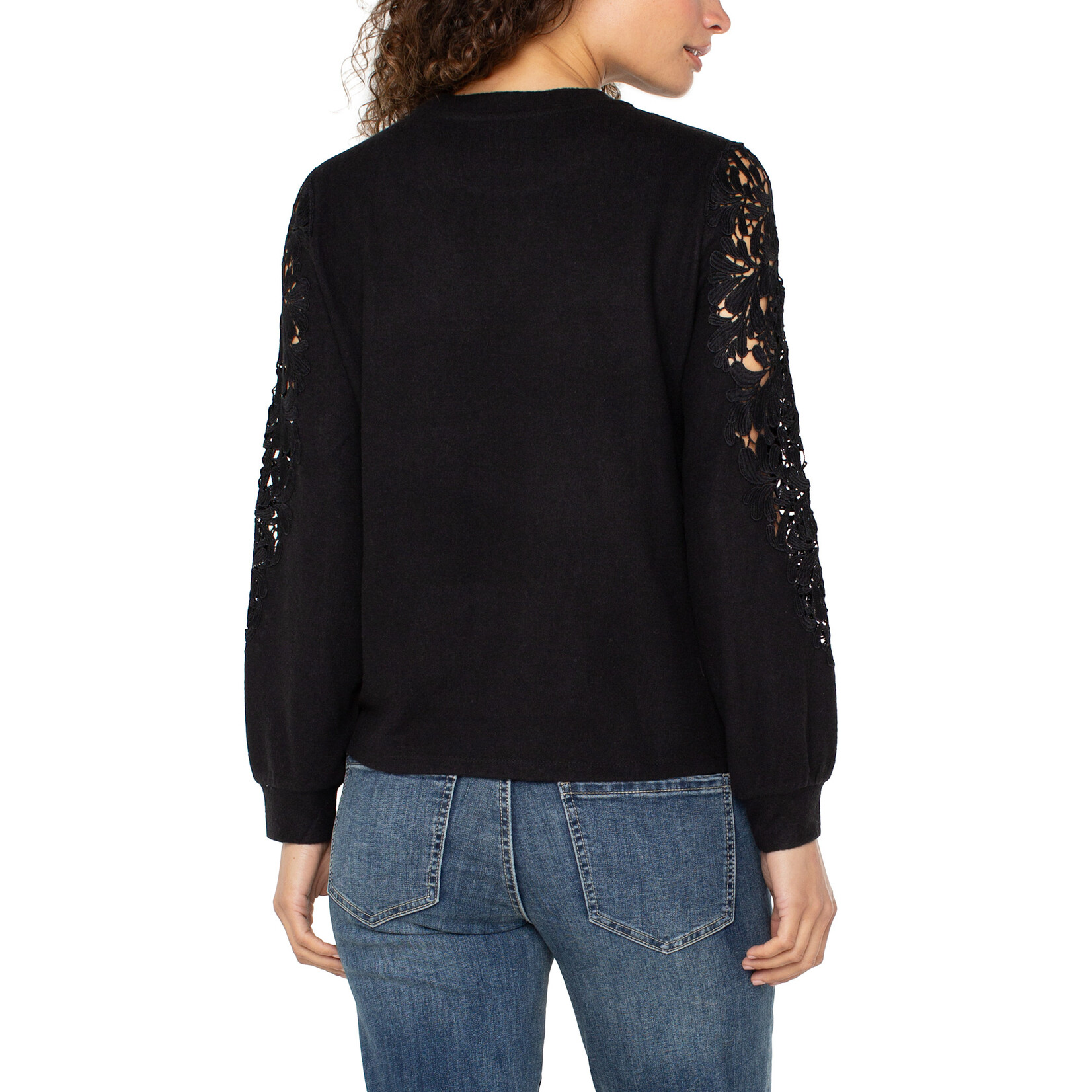 Liverpool LP L/S Crewneck Lace Knit Top