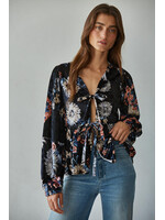 By together Black Velvet Floral Tie Top