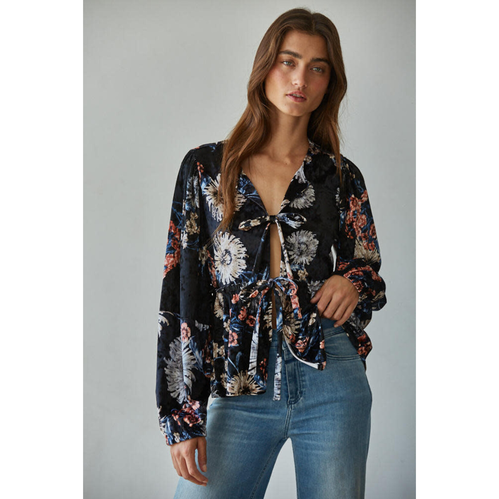 By together BT Black Velvet Floral Tie Top