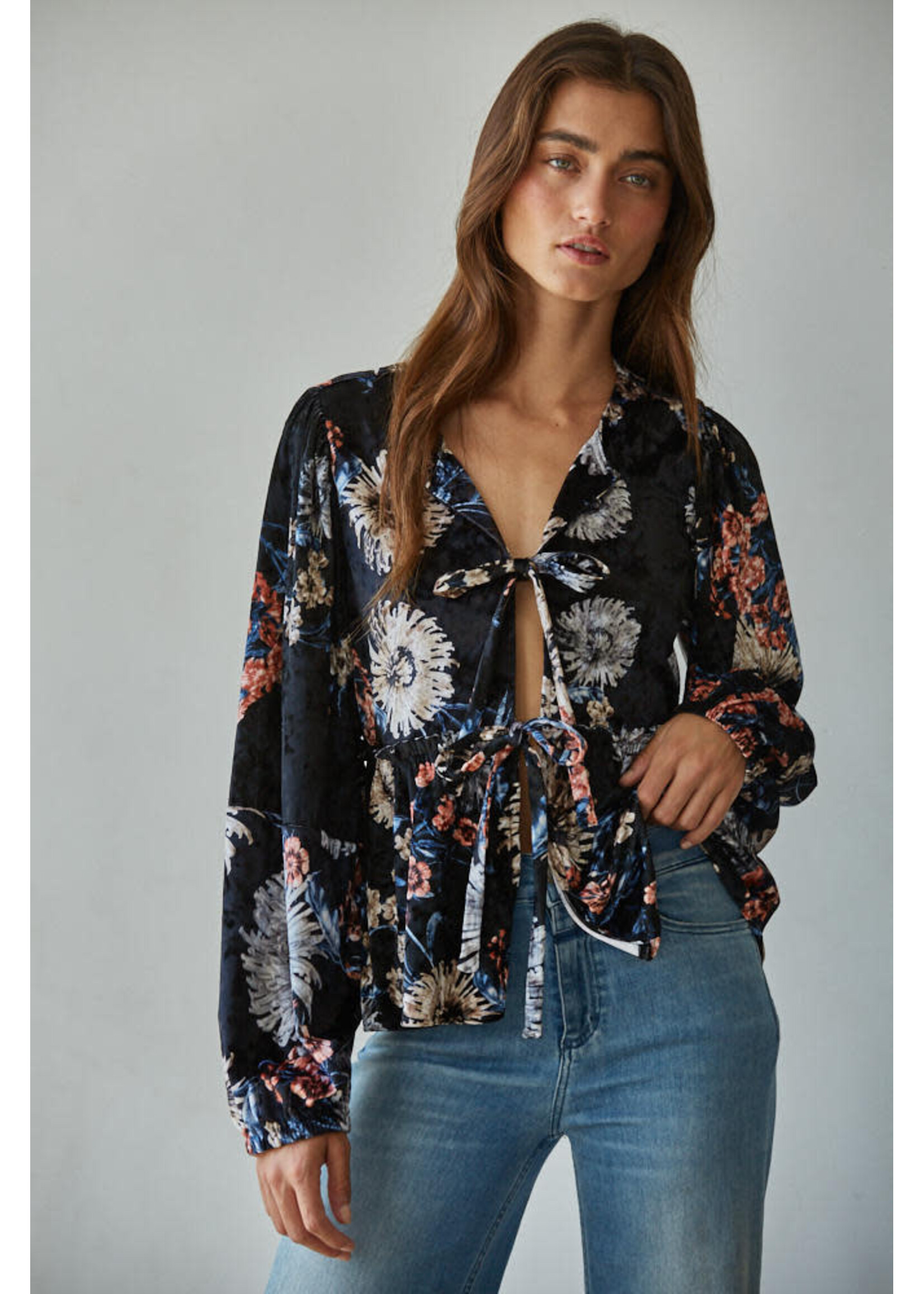 By together BT Black Velvet Floral Tie Top