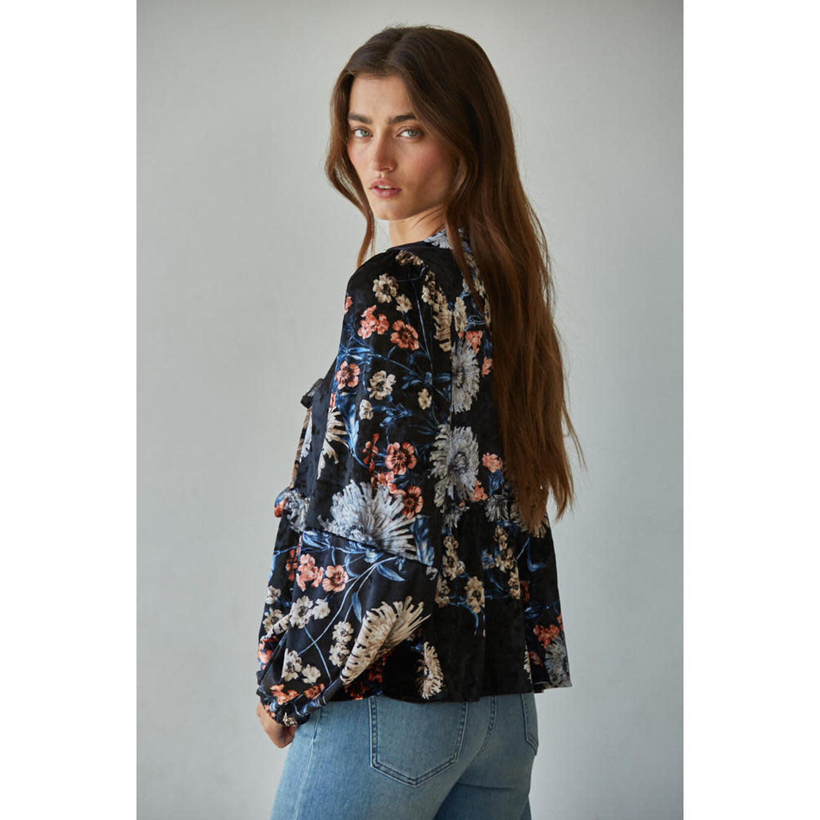 By together BT Black Velvet Floral Tie Top