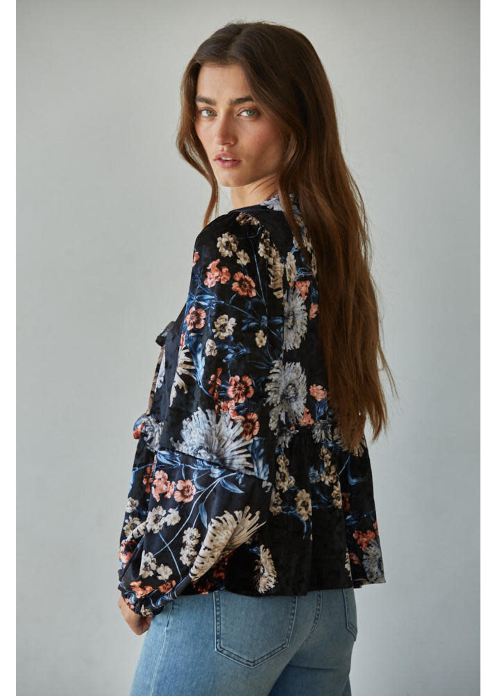 By together BT Black Velvet Floral Tie Top