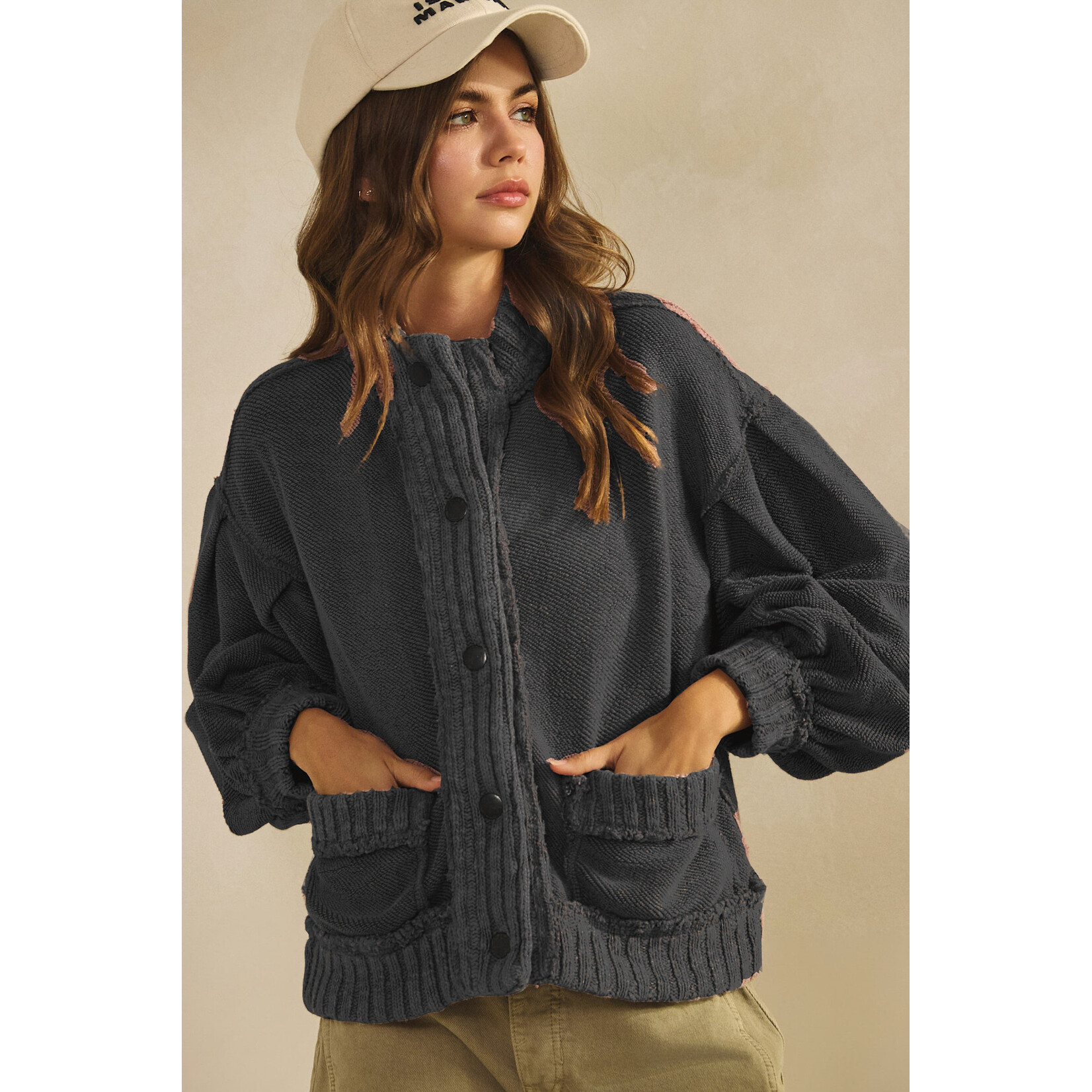 LovLov LovLov Vintage Ribbed Trim Cardi Jacket