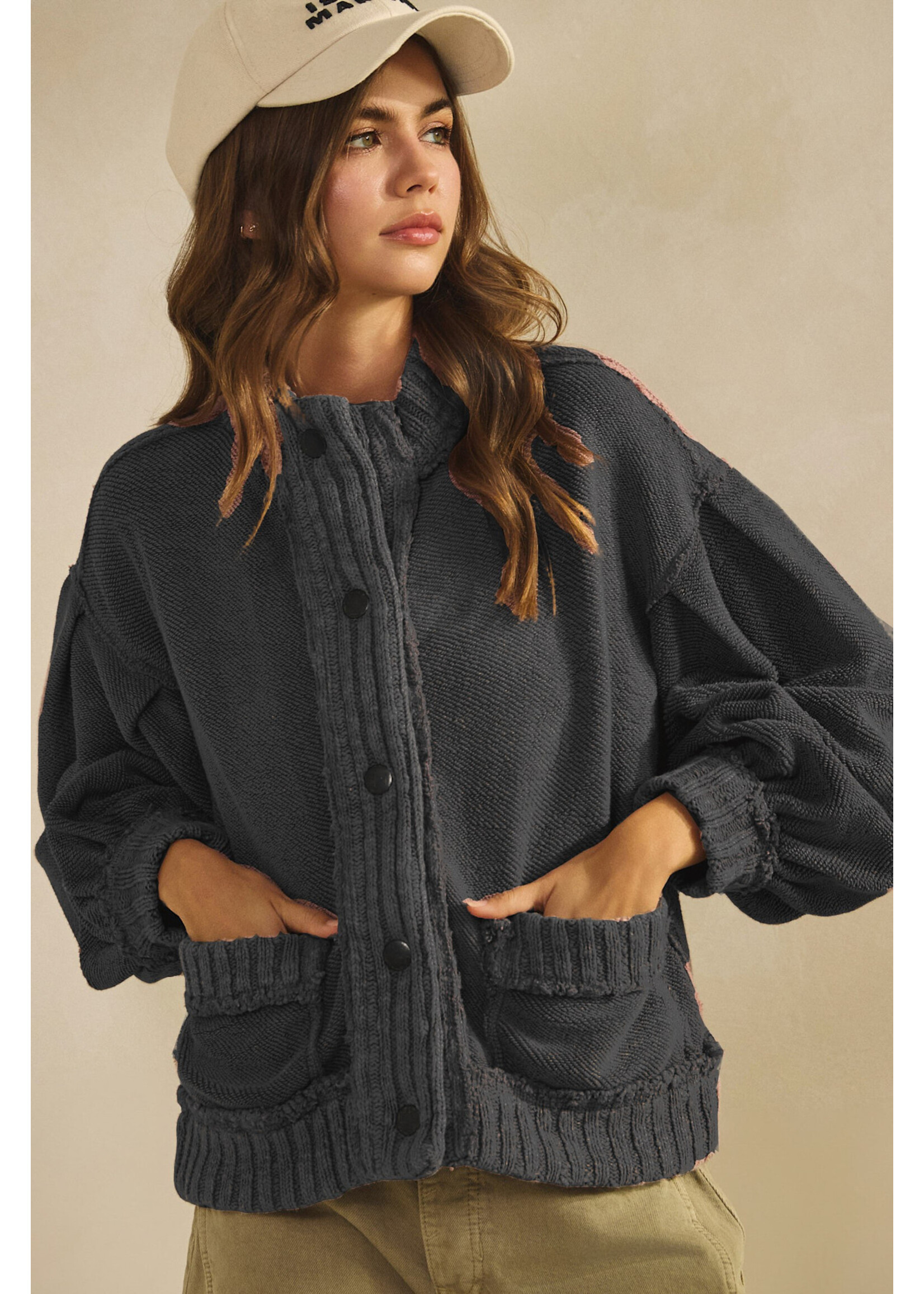 LovLov LovLov Vintage Ribbed Trim Cardi Jacket