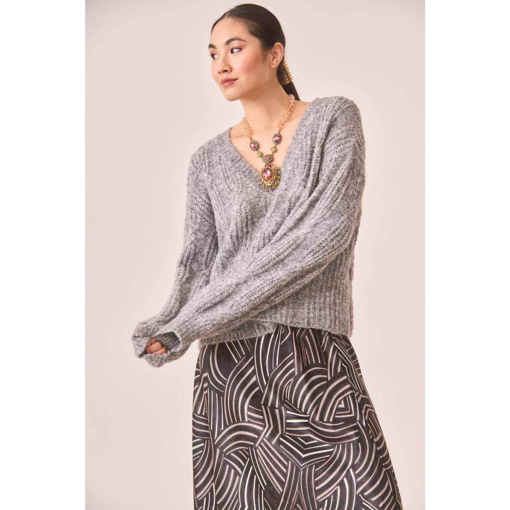 NKN Nekane NKN V-Neck Braided Knit Sweater