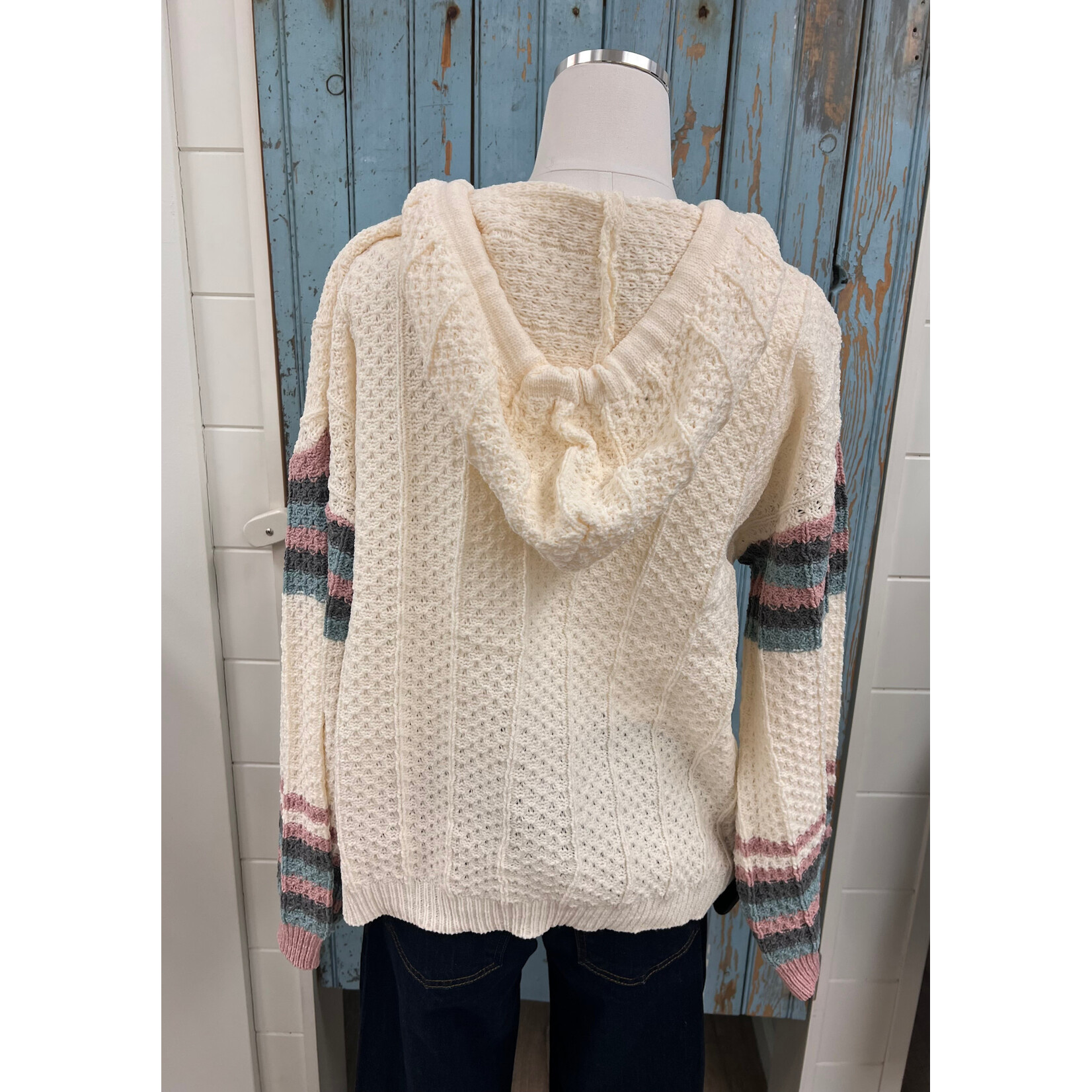 Mello Mello Striped Cable Knit Hoodie