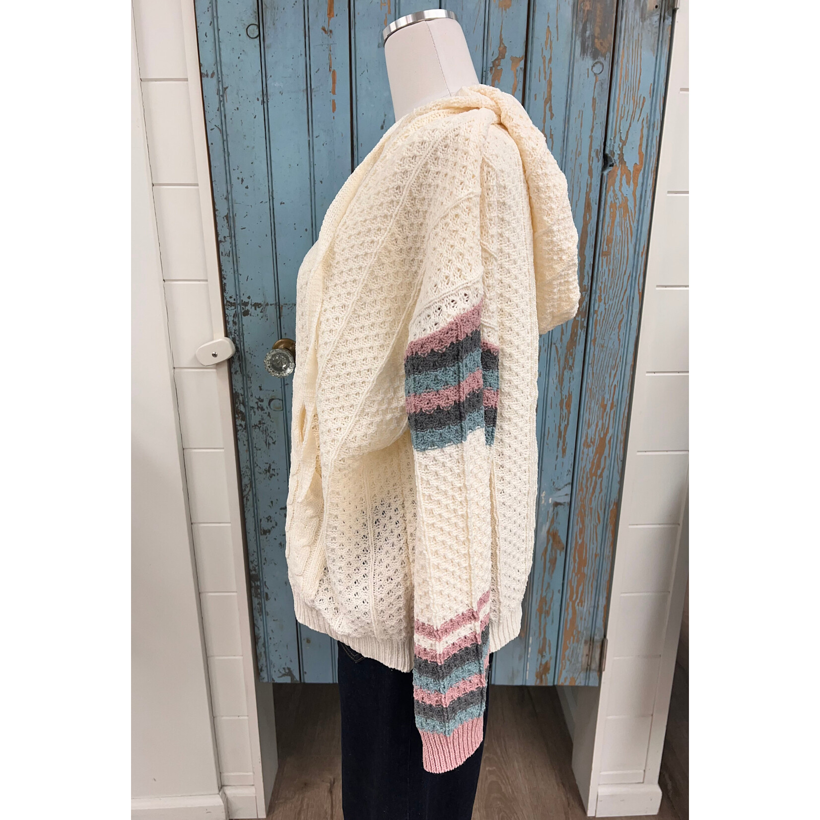 Mello Mello Striped Cable Knit Hoodie