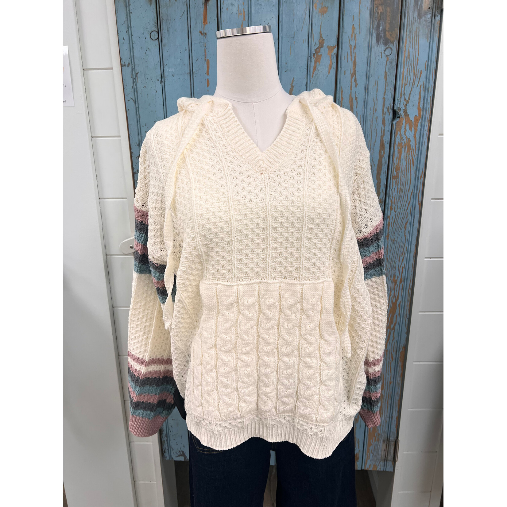 Mello Mello Striped Cable Knit Hoodie