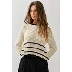 Aaron & Amber A Line Pointelle Striped Swtr