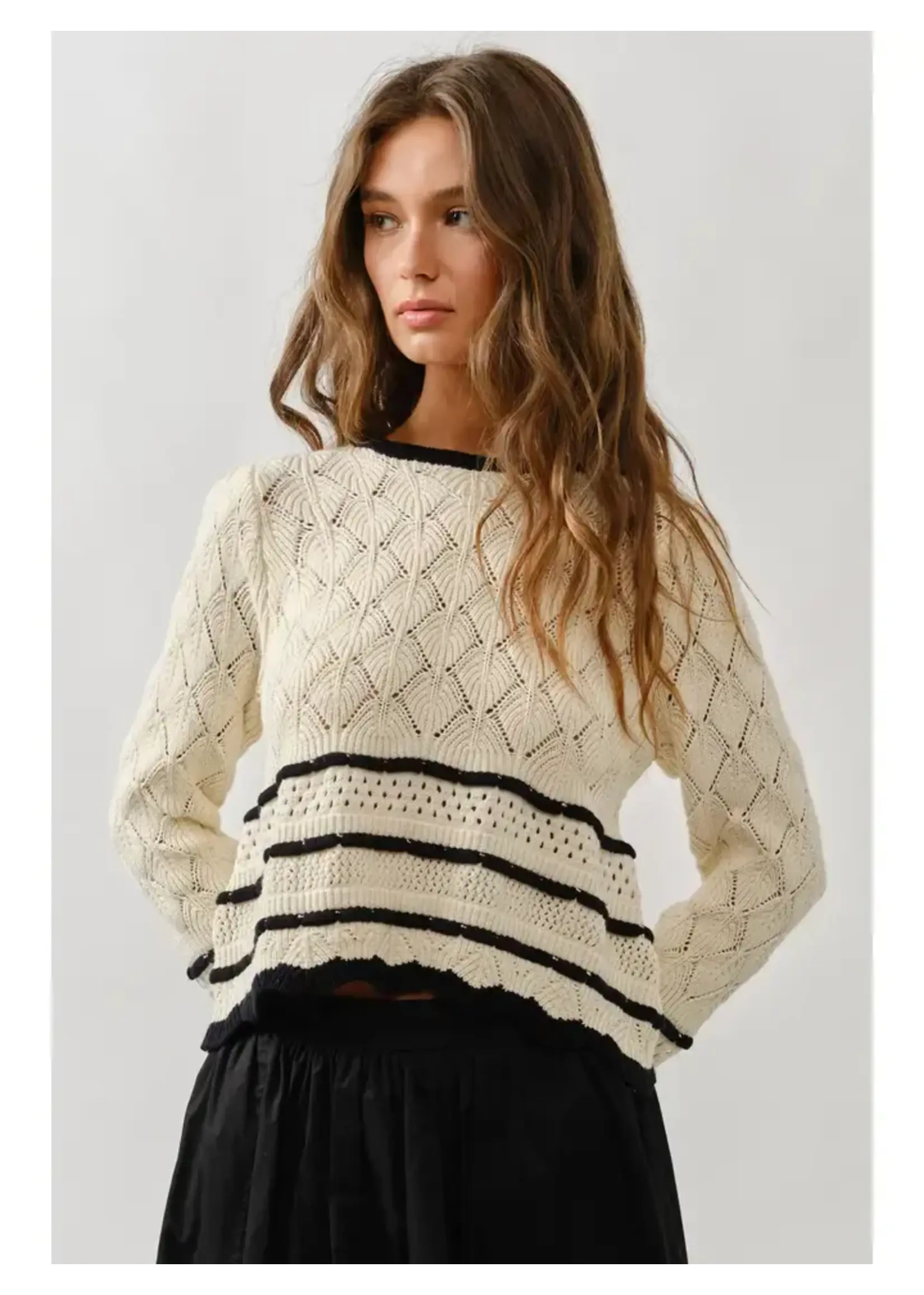 Aaron & Amber A&A A Line Pointelle Striped Swtr