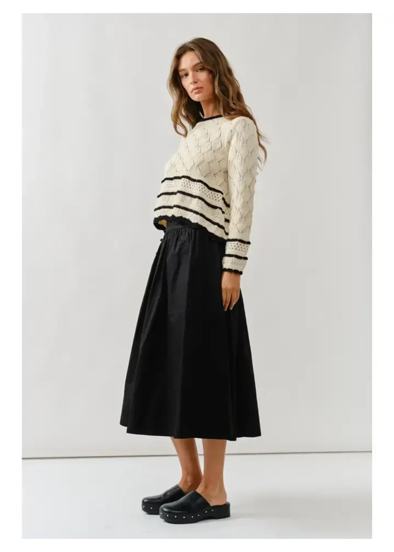 Aaron & Amber A&A A Line Pointelle Striped Swtr