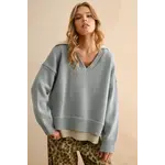 Miou Muse Color Combo V-Neck Swtr Top