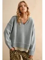 Miou Muse Color Combo V-Neck Swtr Top