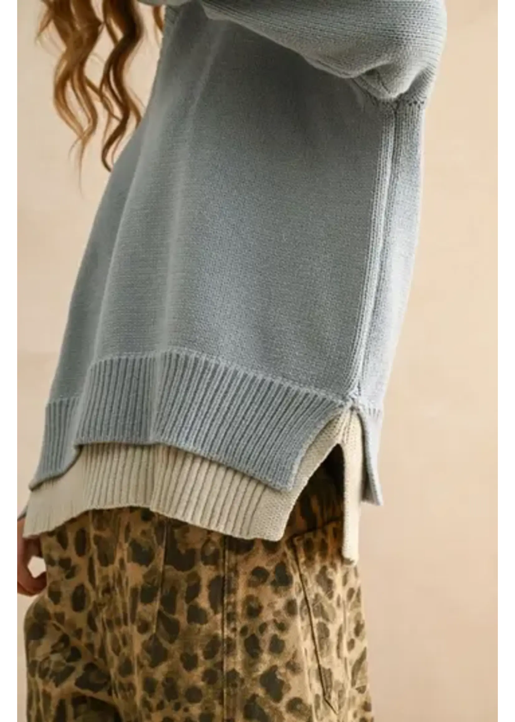 Miou Muse MM Color Combo V-Neck Swtr Top