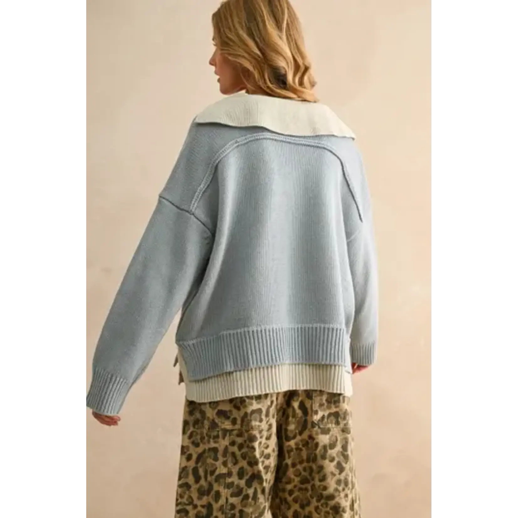 Miou Muse MM Color Combo V-Neck Swtr Top