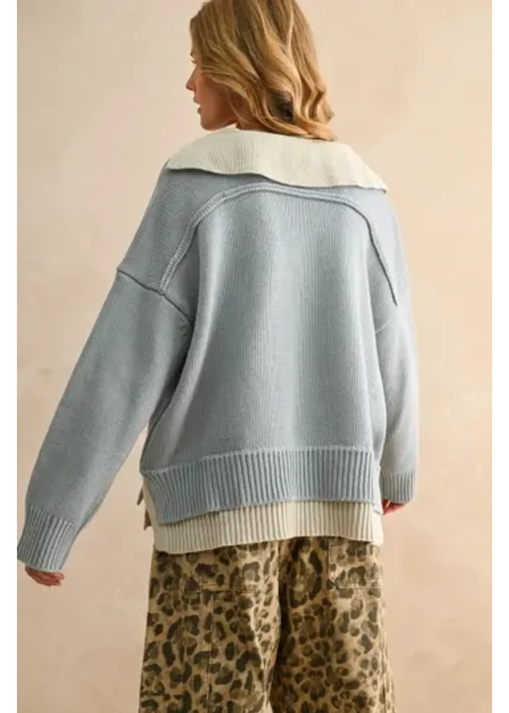 Miou Muse MM Color Combo V-Neck Swtr Top