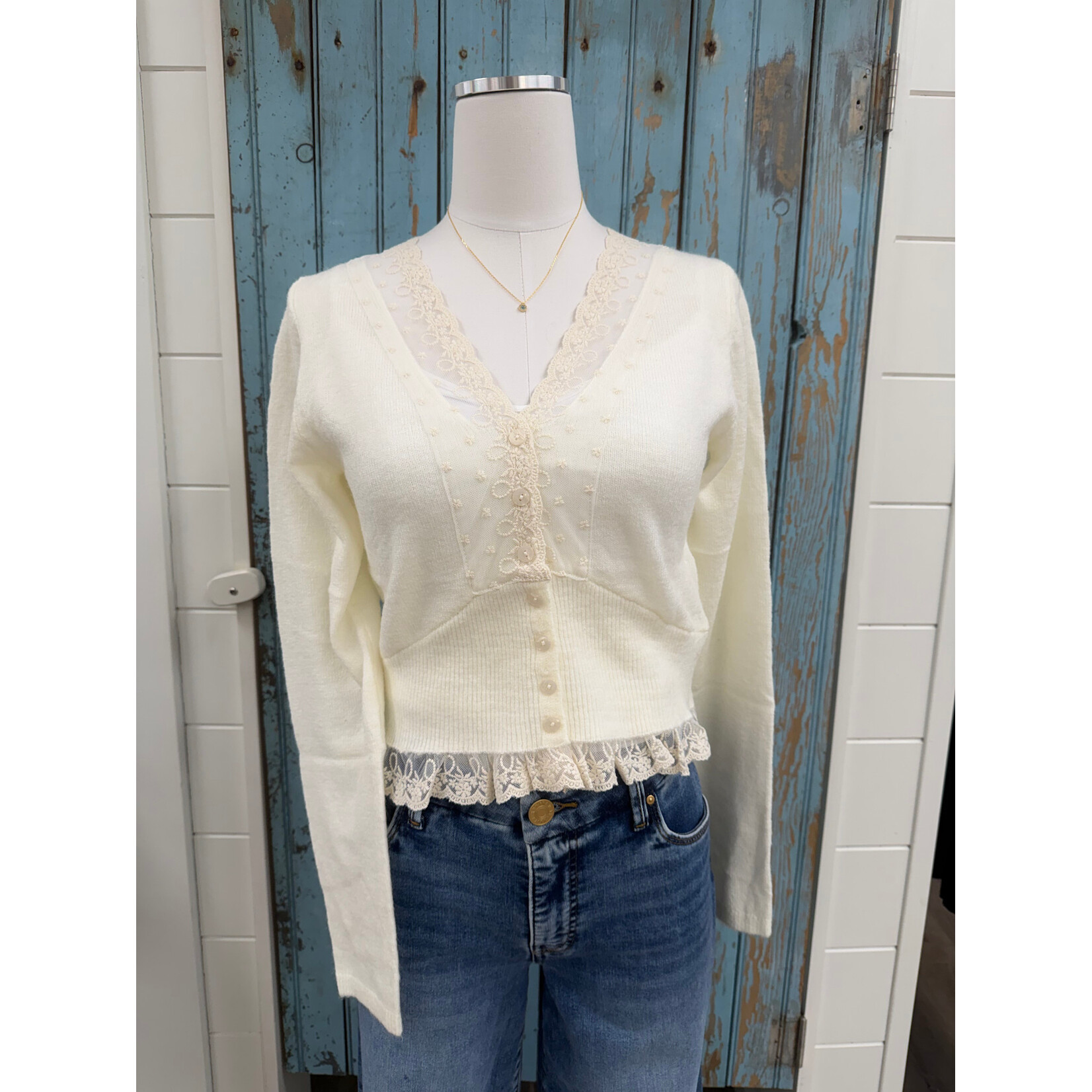 Miou Muse MM Lace Contrast Knit Cardi