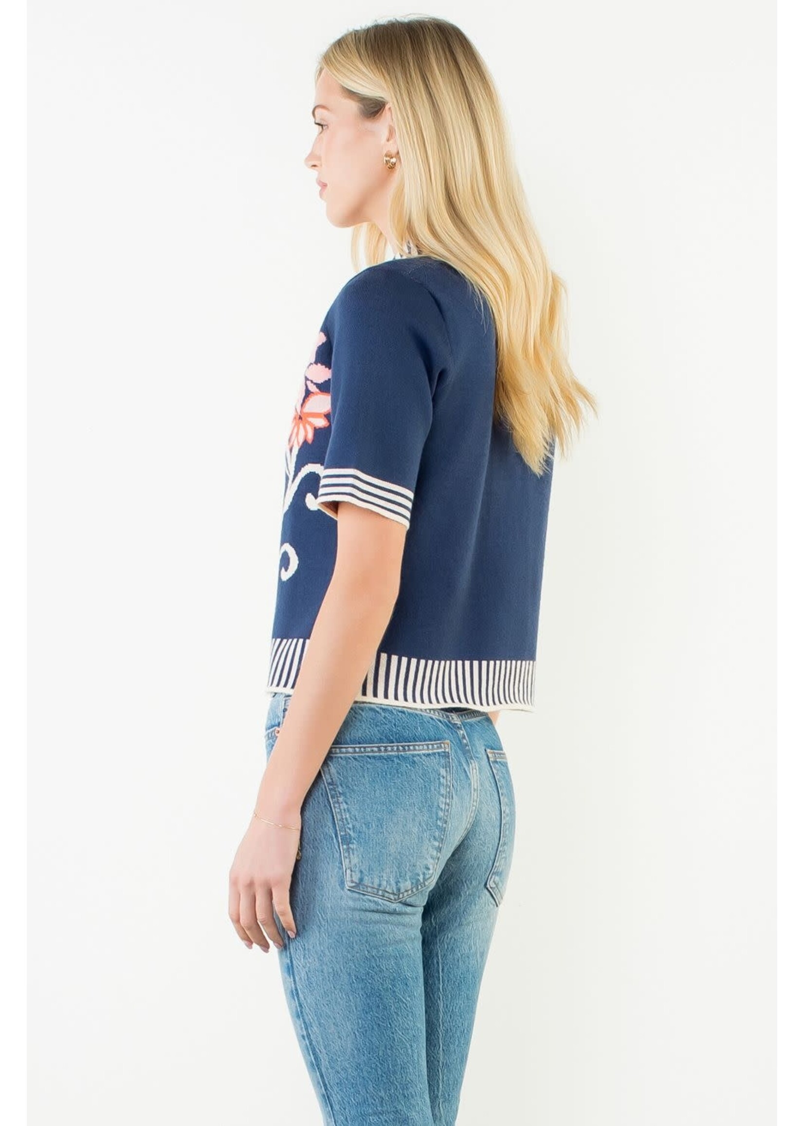 THML Thml Navy Floral Striped Top