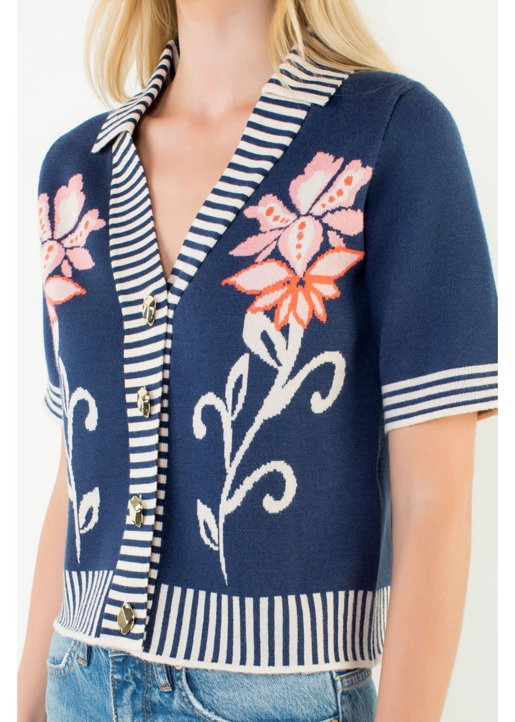 THML Thml Navy Floral Striped Top