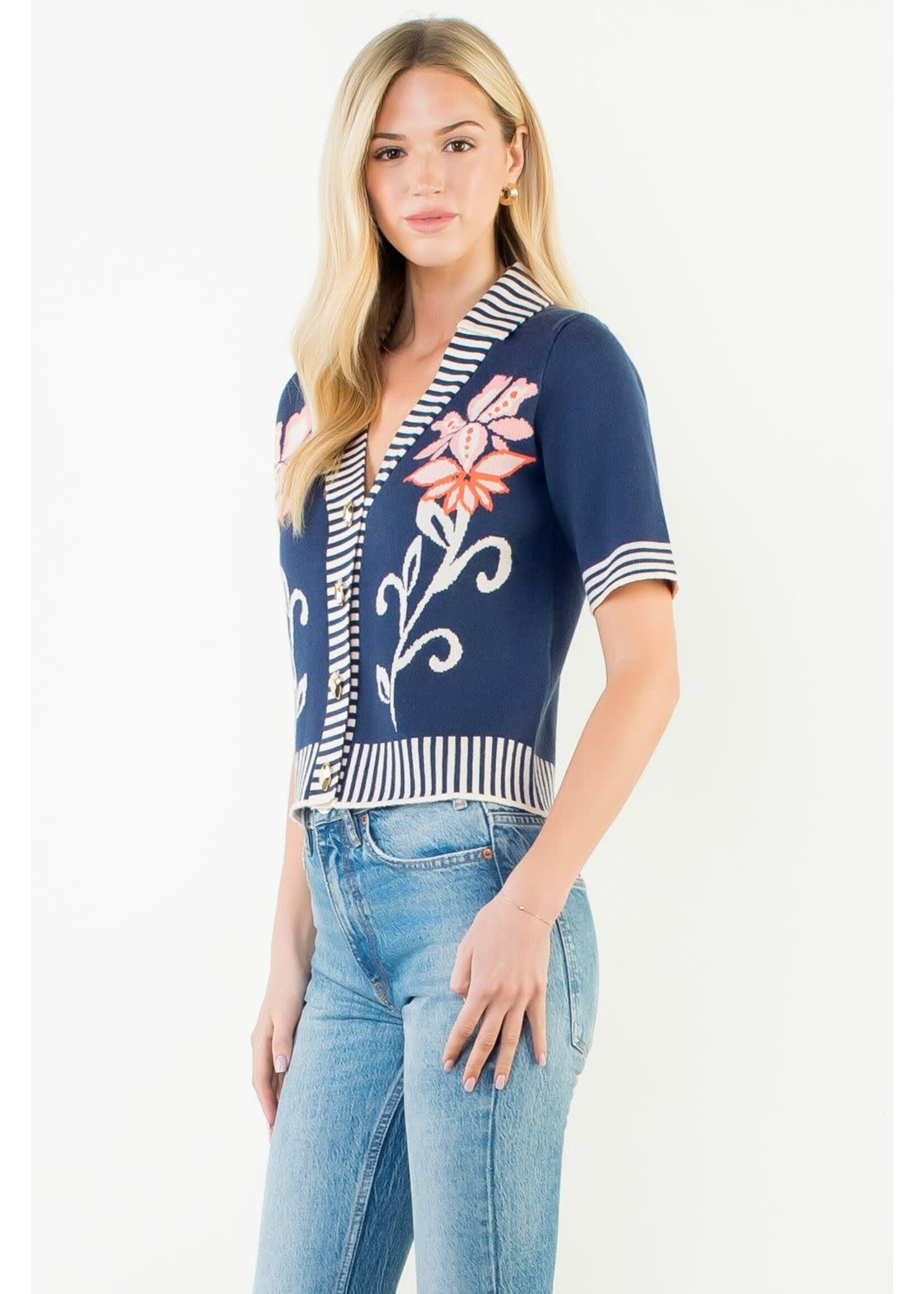 THML Thml Navy Floral Striped Top