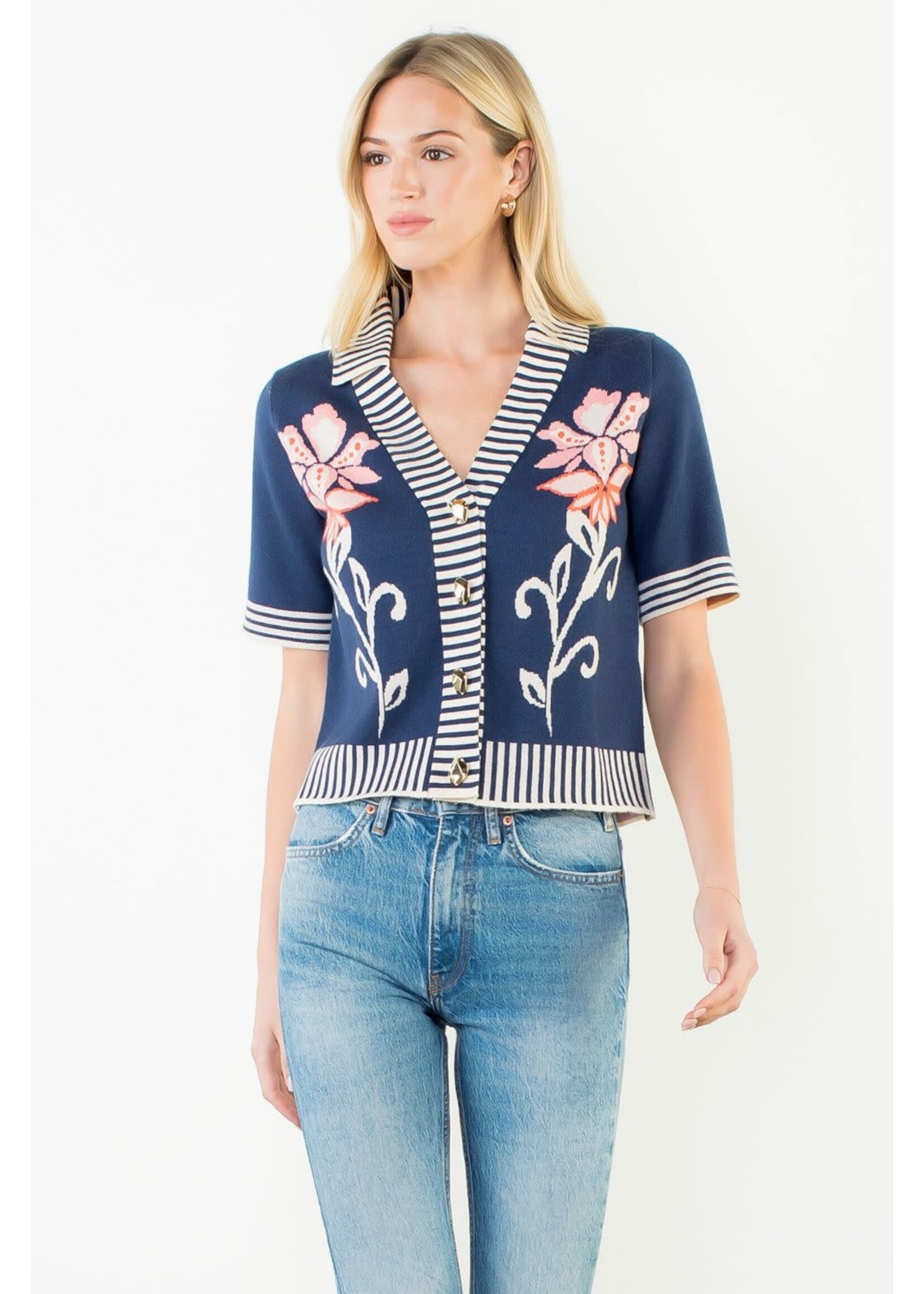 THML Thml Navy Floral Striped Top