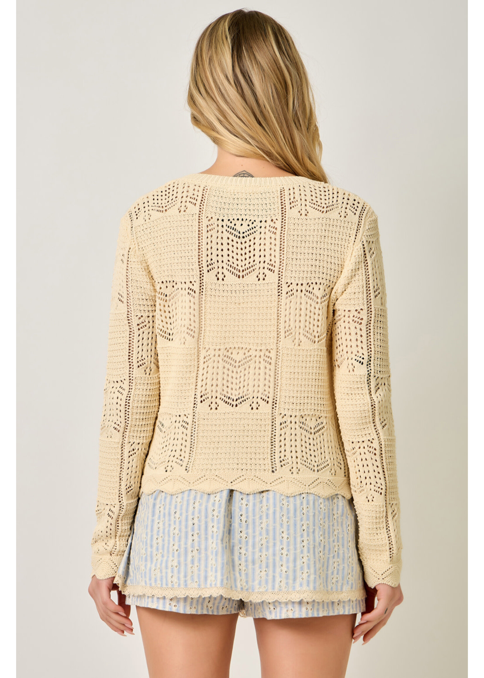 Mystree Butter Pointelle Cardi