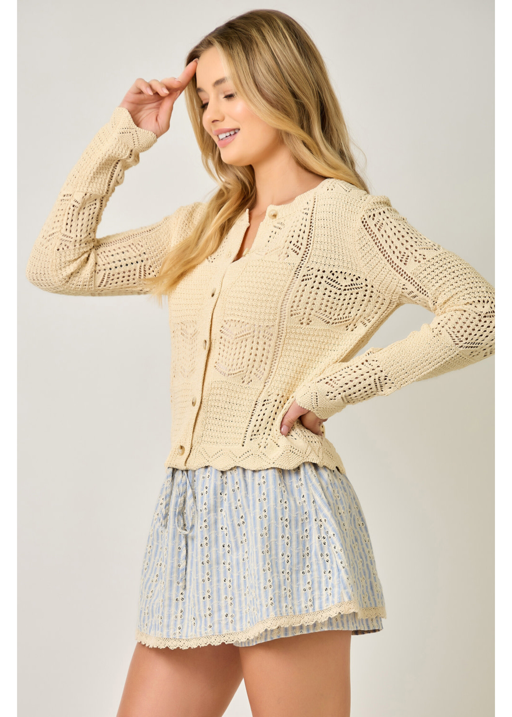 Mystree Butter Pointelle Cardi