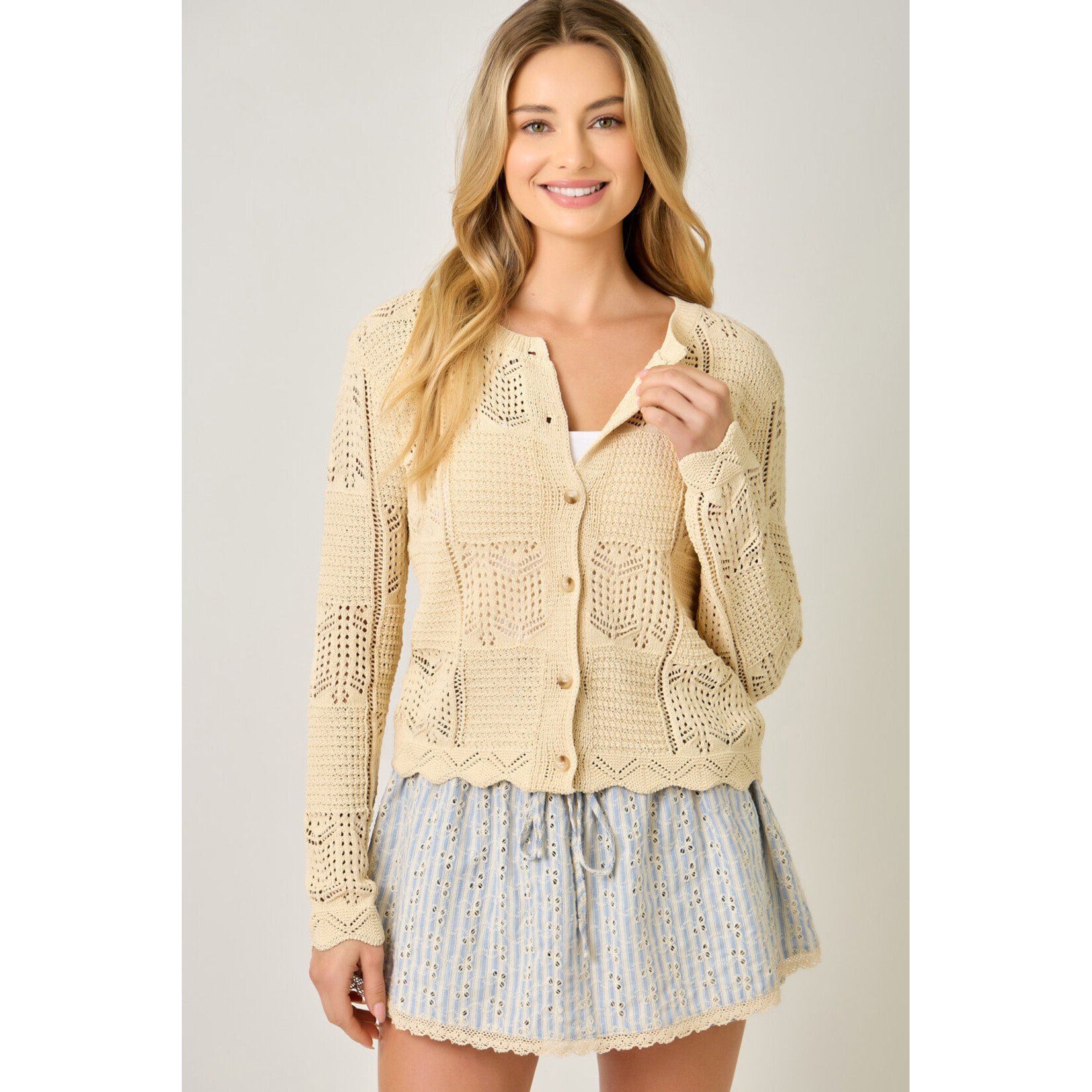 Mystree Butter Pointelle Cardi