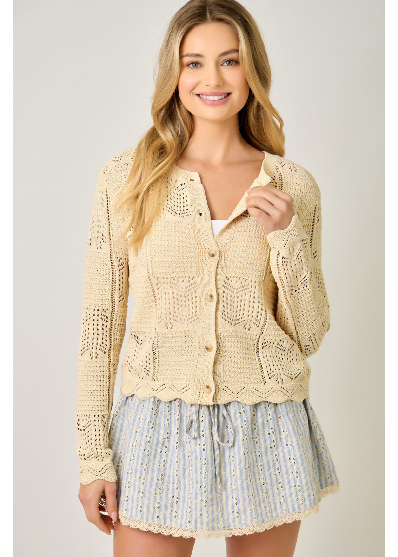 Mystree Butter Pointelle Cardi
