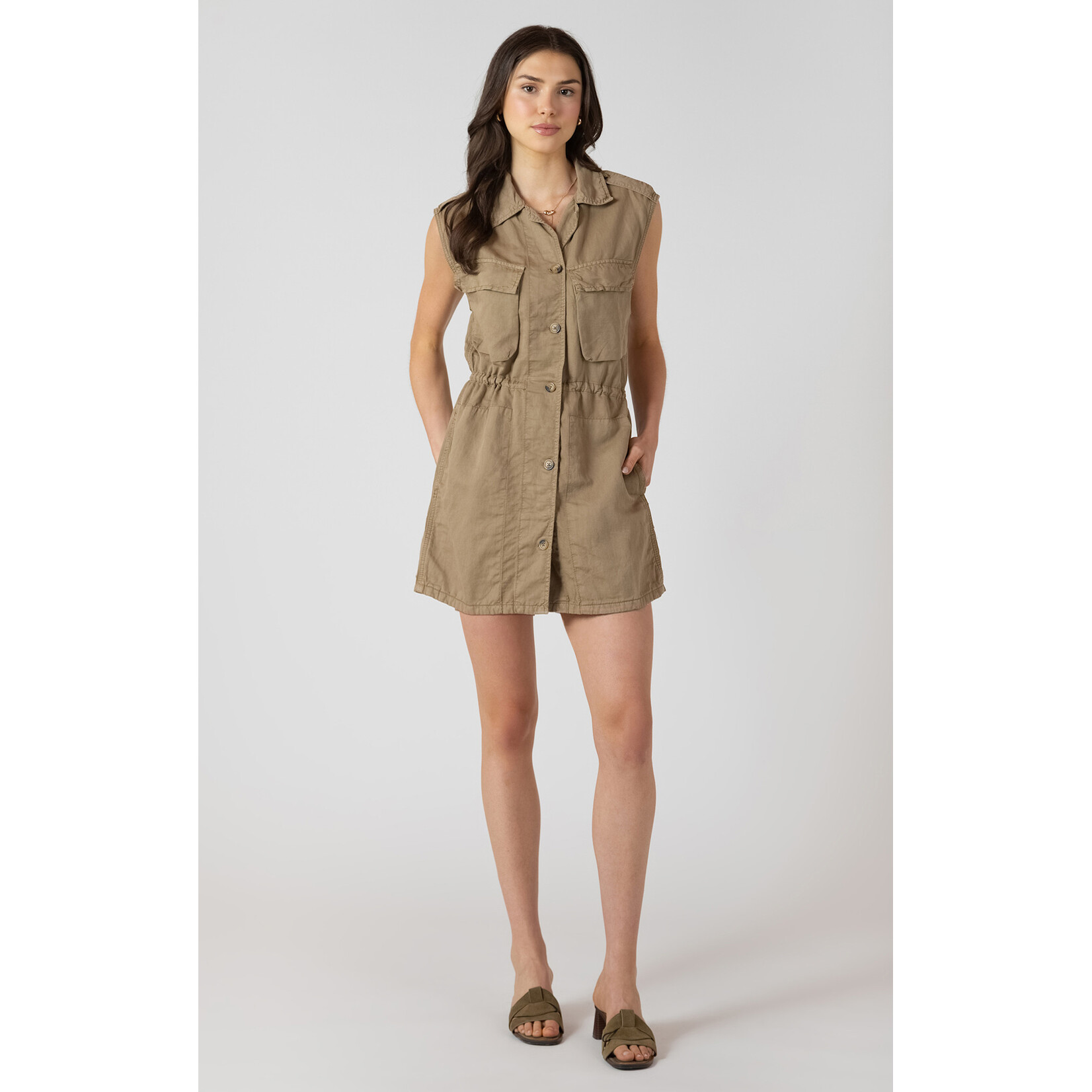 Dex Dex Khaki Collared Shift Dress